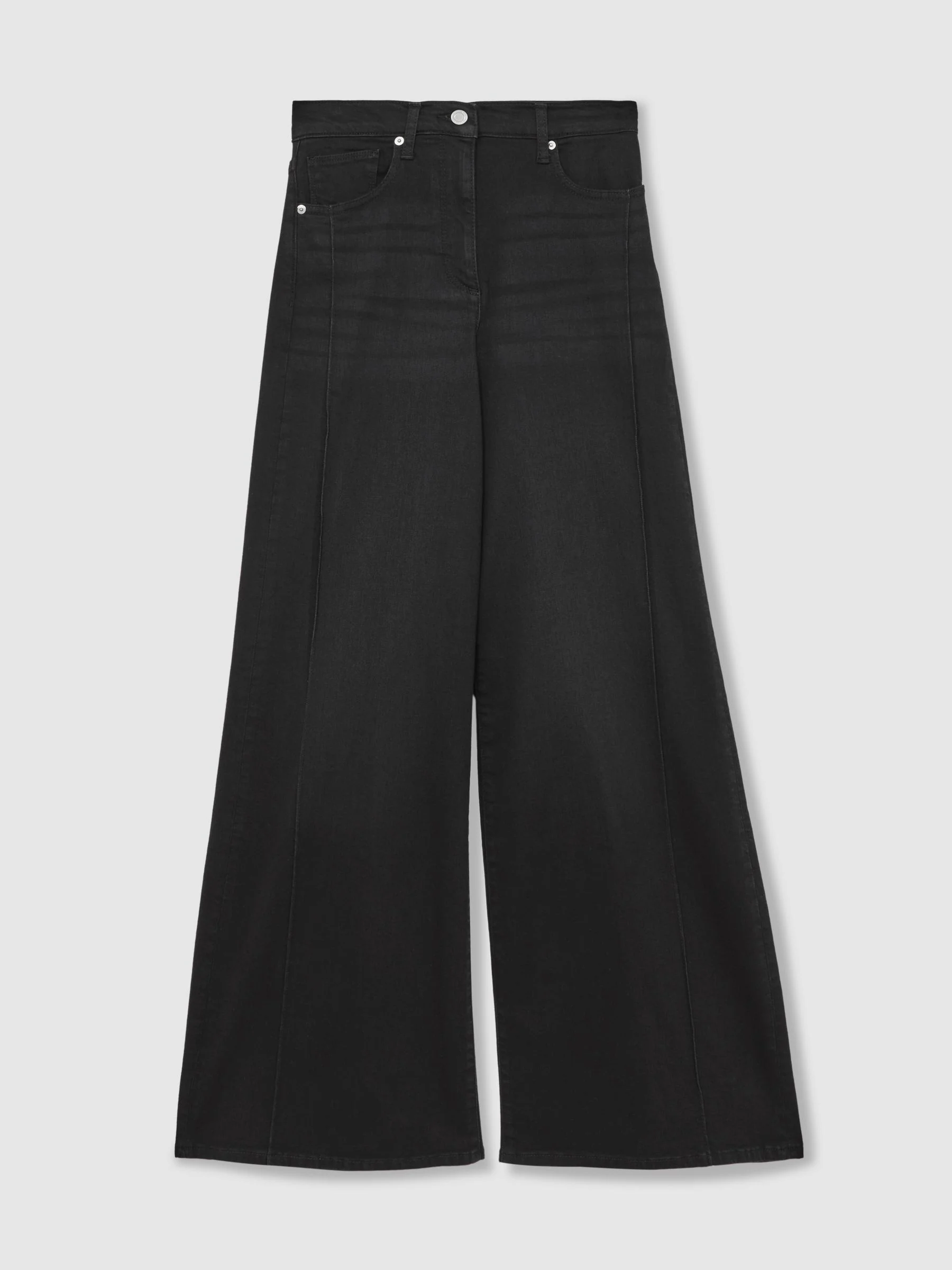 Reiss Black Heather Stretch-Cotton Wide-Leg Jeans