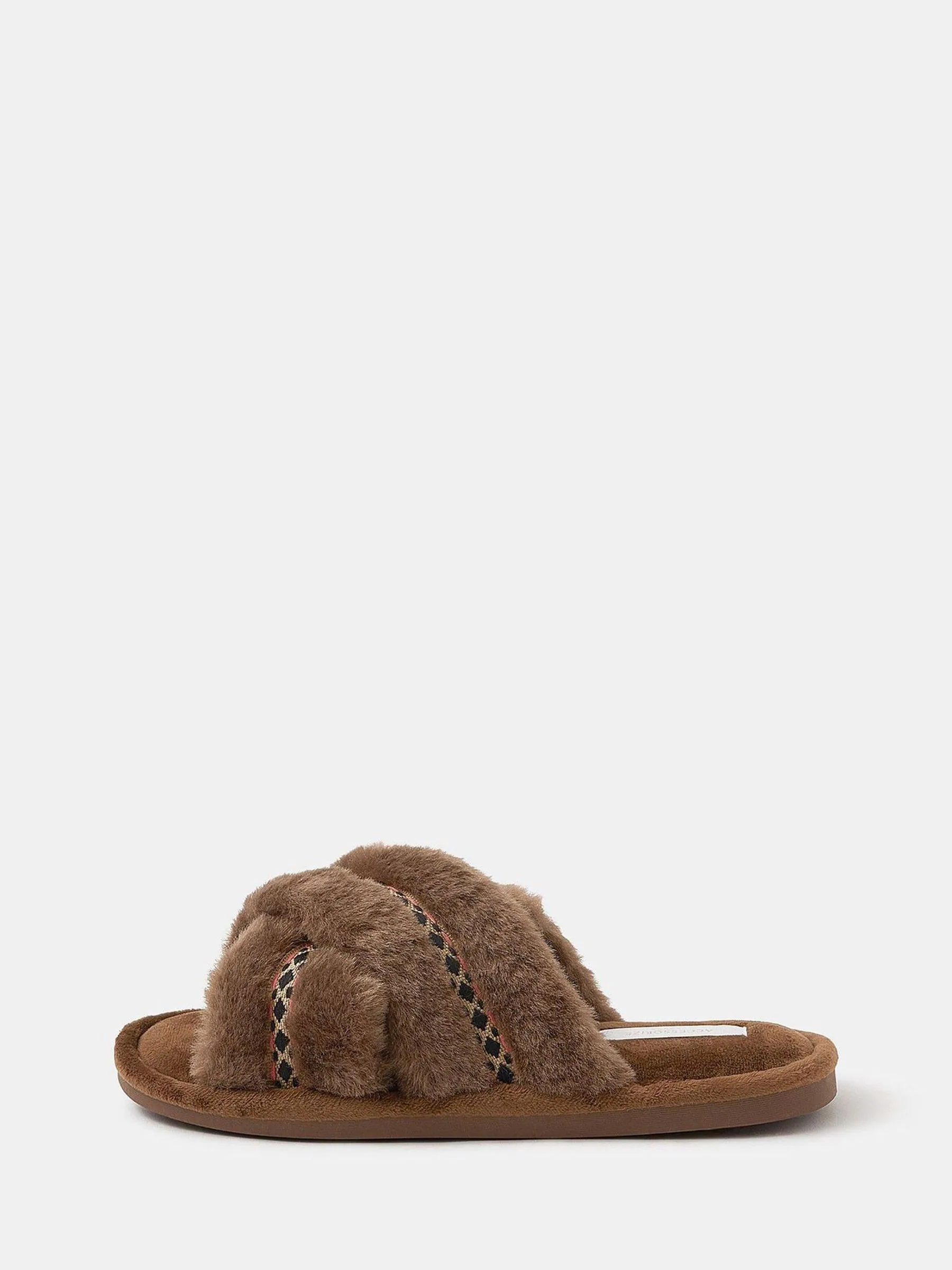 Accessorize Brown Fluffy Braid Crossover Slide Slippers