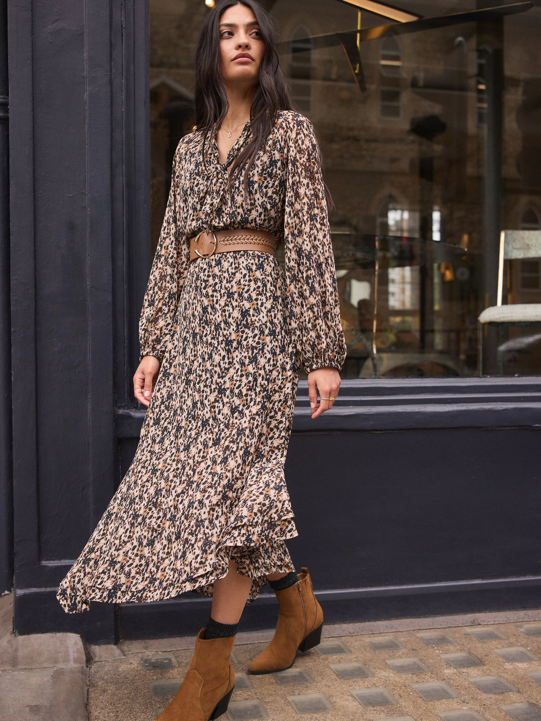 Tan Brown Plait Detail Wide Belt