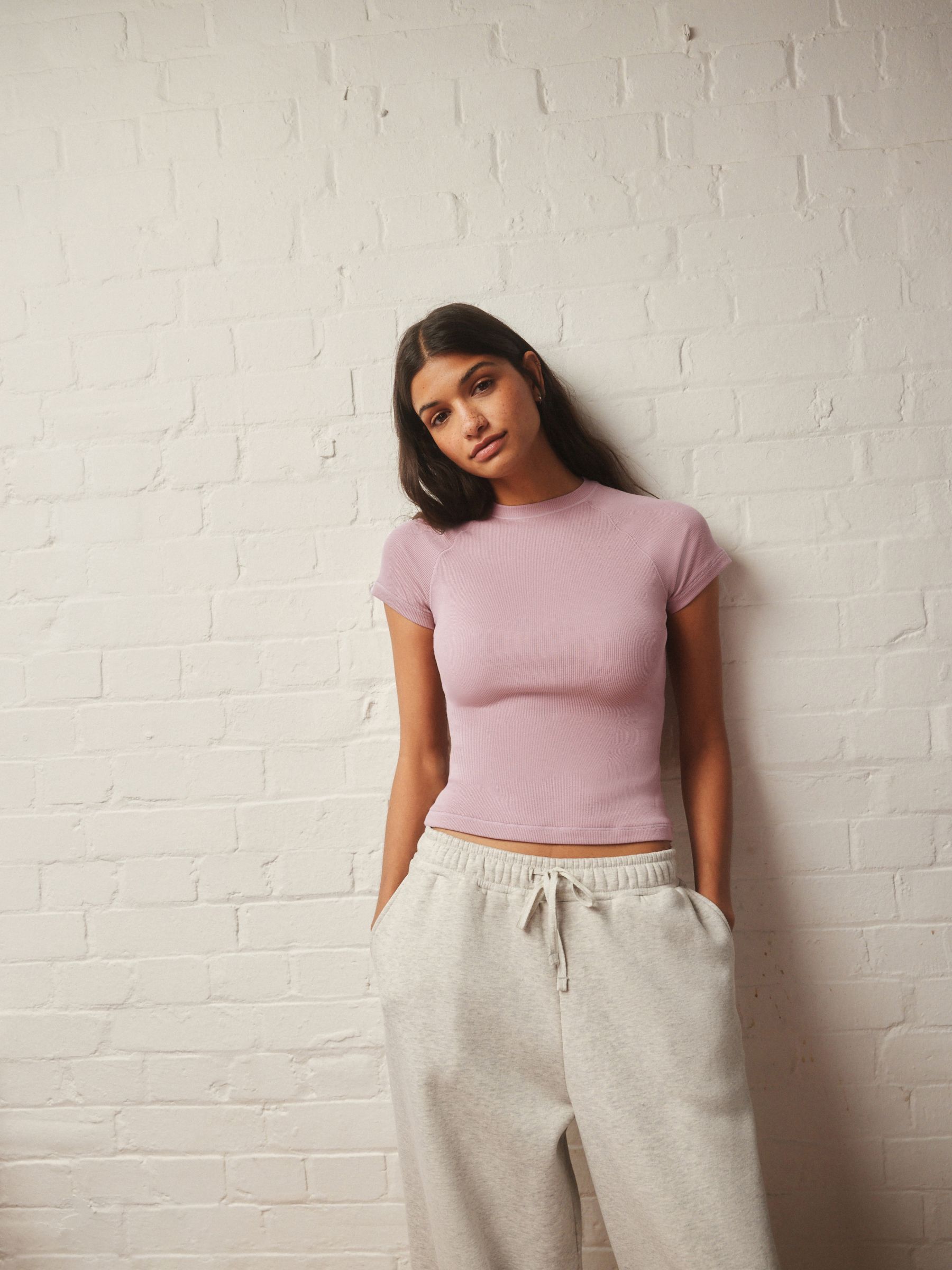 self. Mauve Purple Fitted Rib T-Shirt