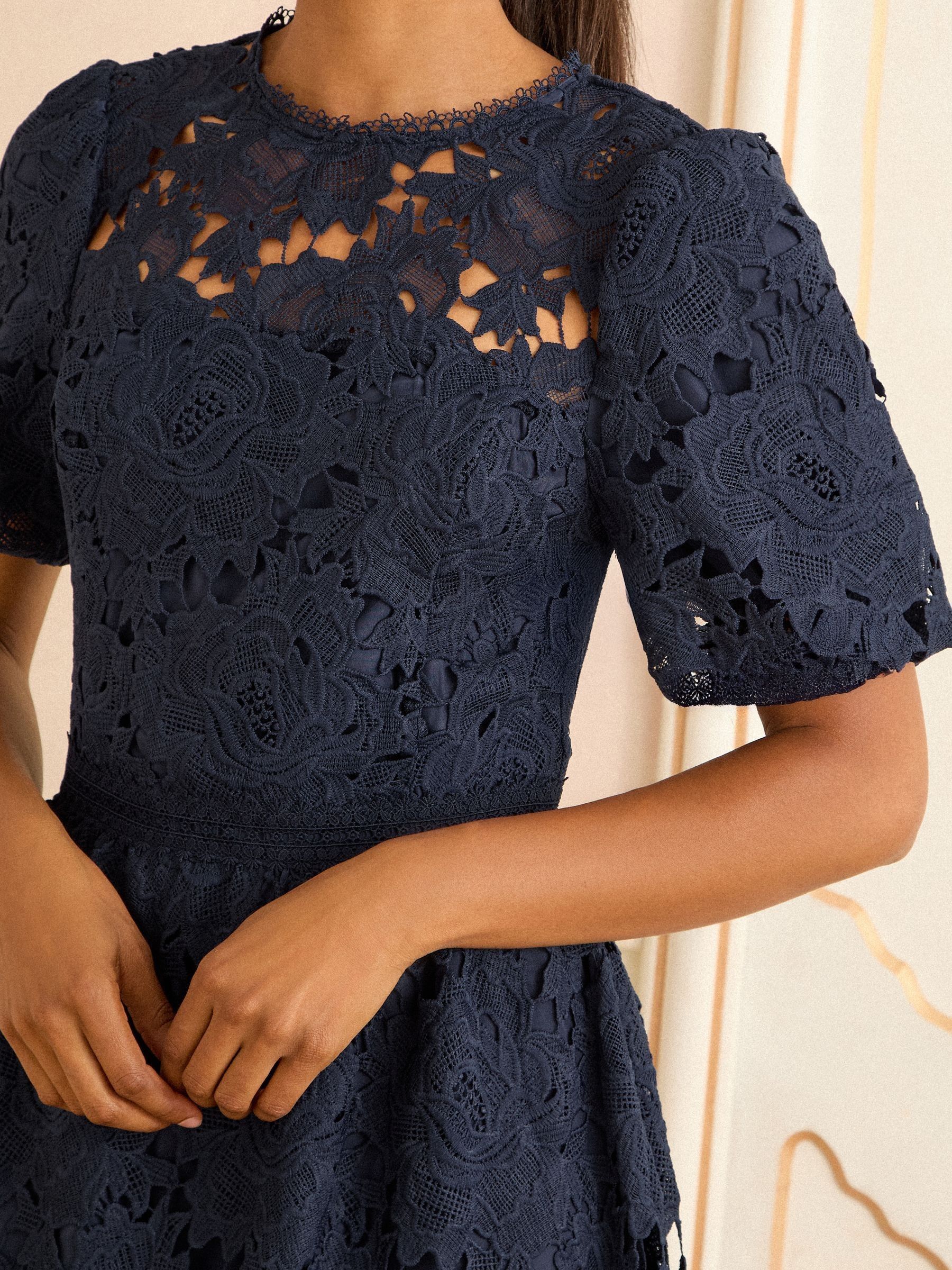 Love & Roses Navy Lace Short Sleeve Midi Dress