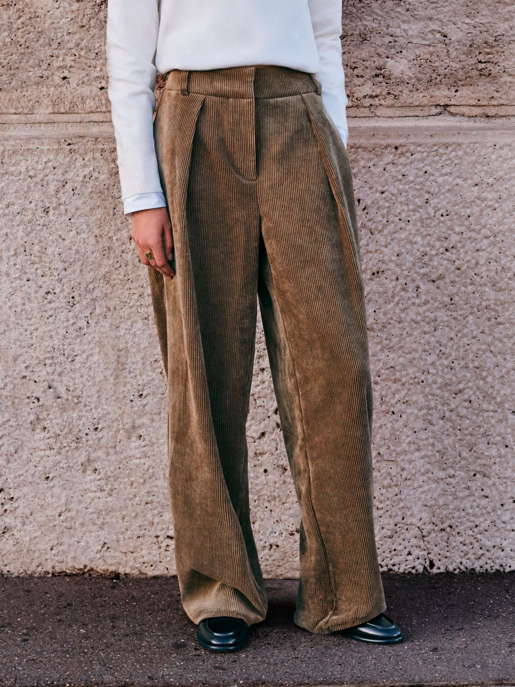Khaki Green Cord Wide Leg Trousers