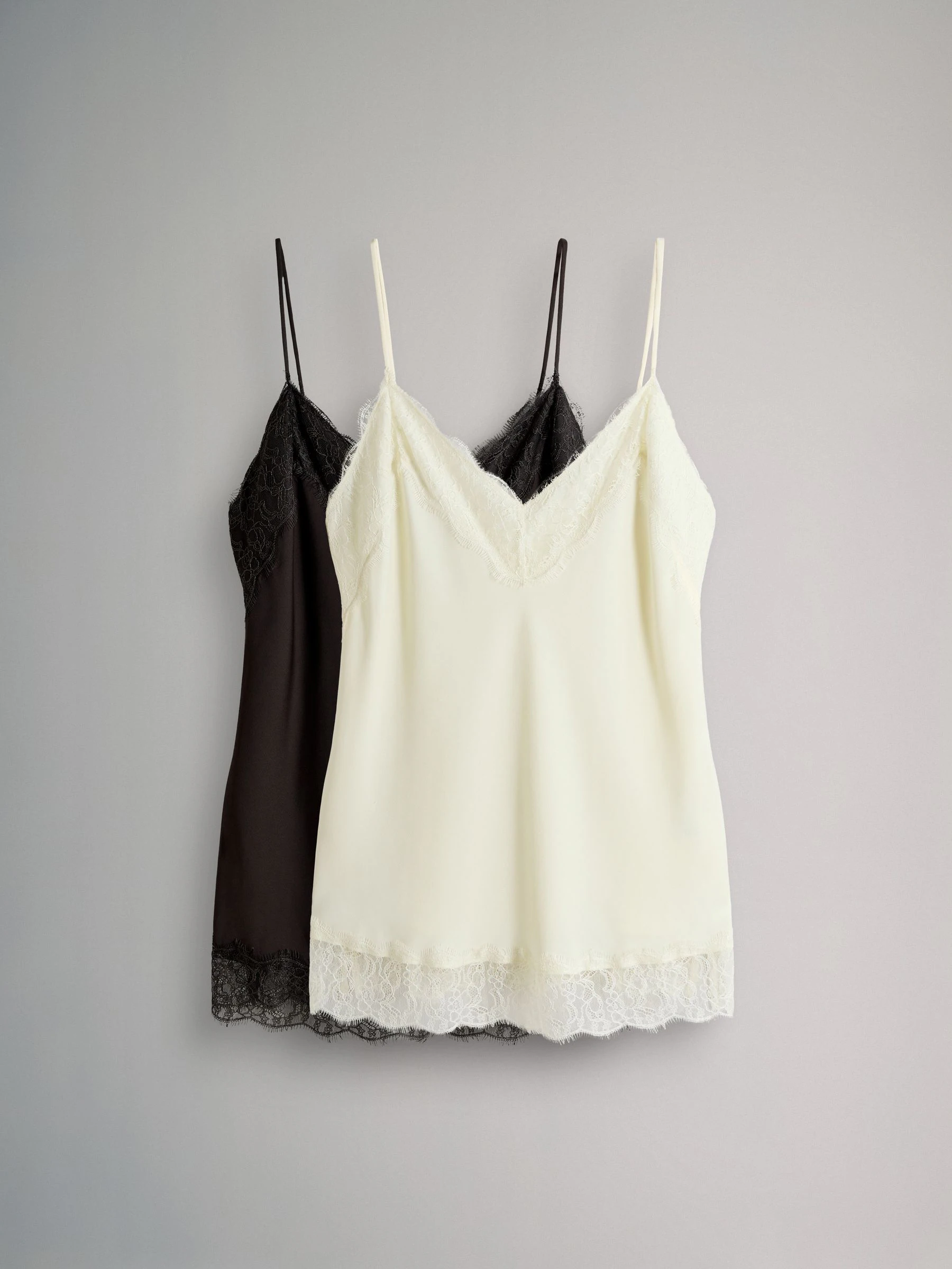 The Set 2 Pack Satin Crepe Lace Trim Camisole Ecru Cream/Chocolate Brown