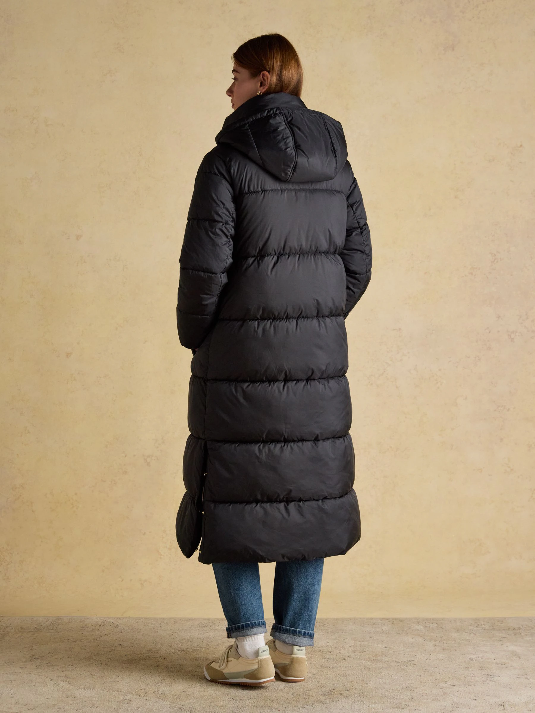 Joules Pitchside Black Longline Showerproof Padded Coat