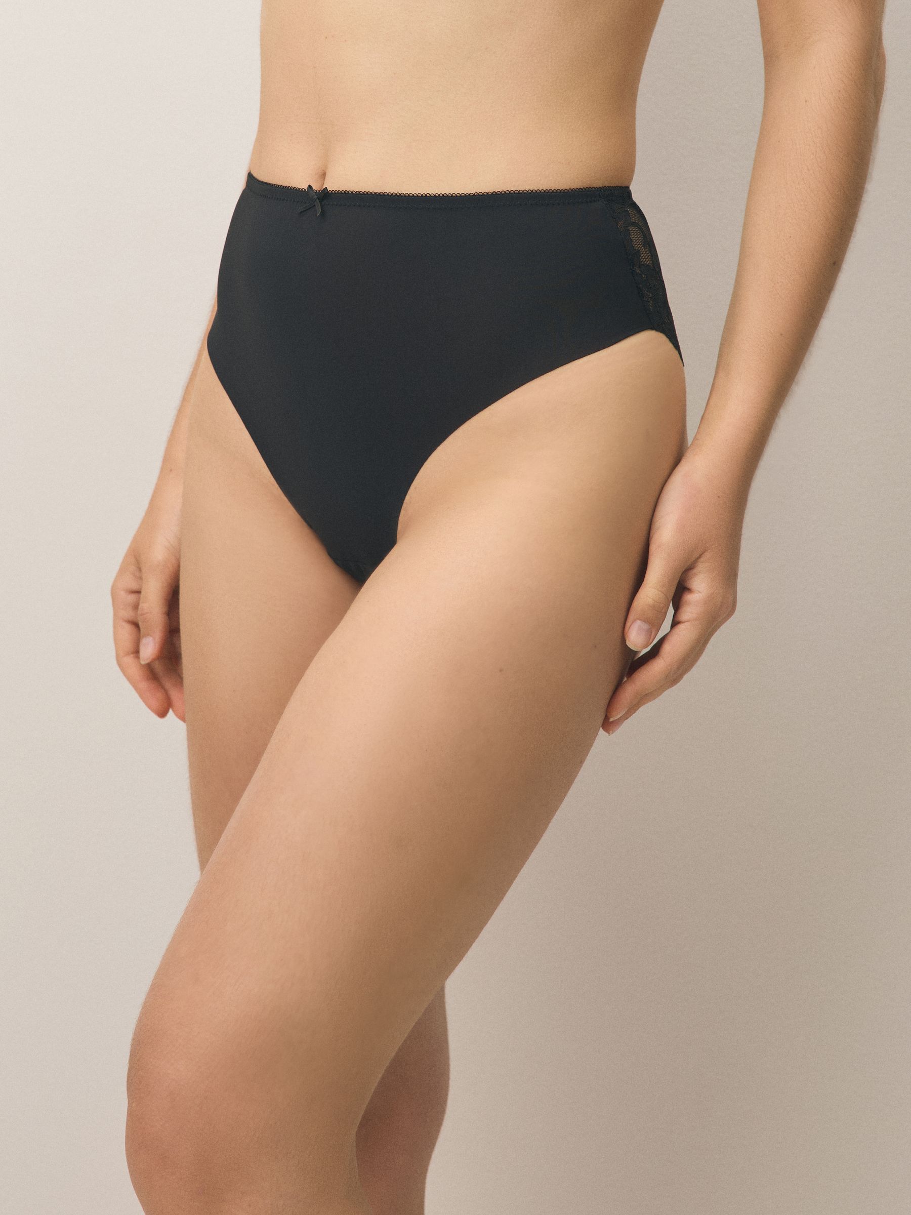 Black High Waist High Leg No VPL Lace Back Briefs 3 Pack