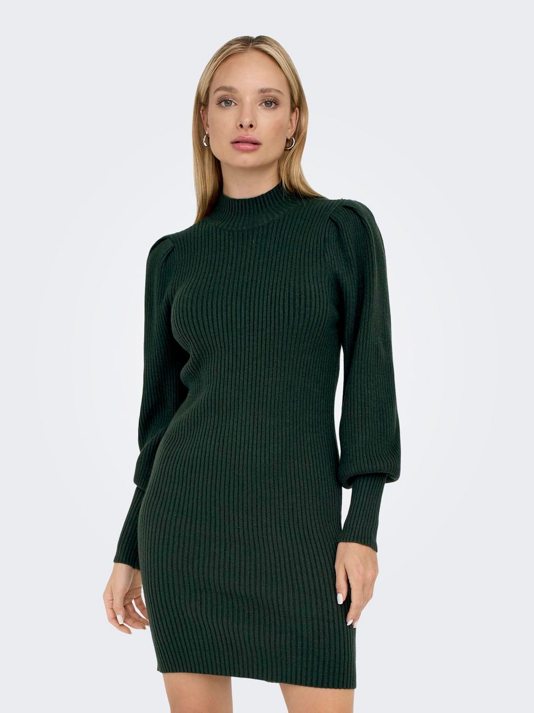 ONLY Green Puff Sleeve Knitted Jumper Dress