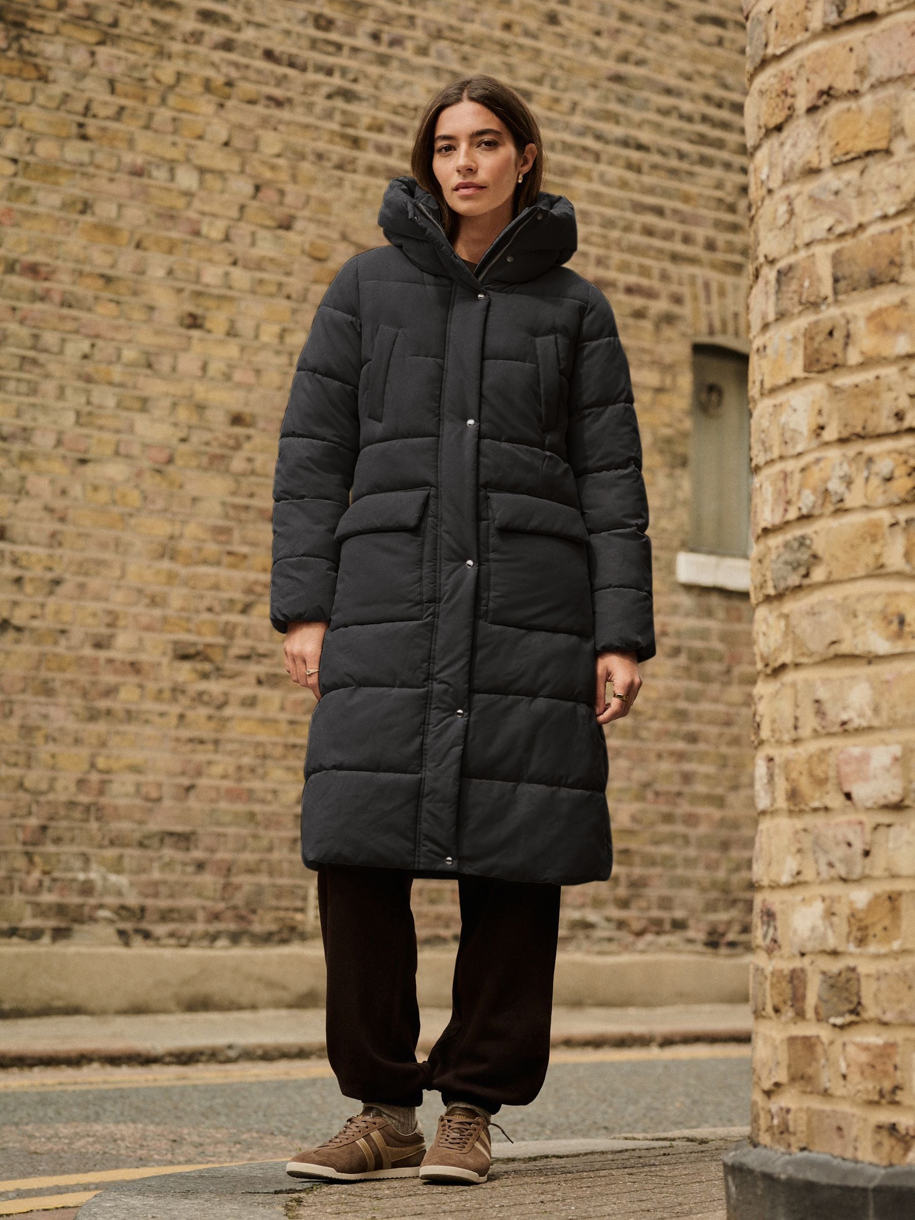 Black Shower Resistant Padded Hooded Longline Coat