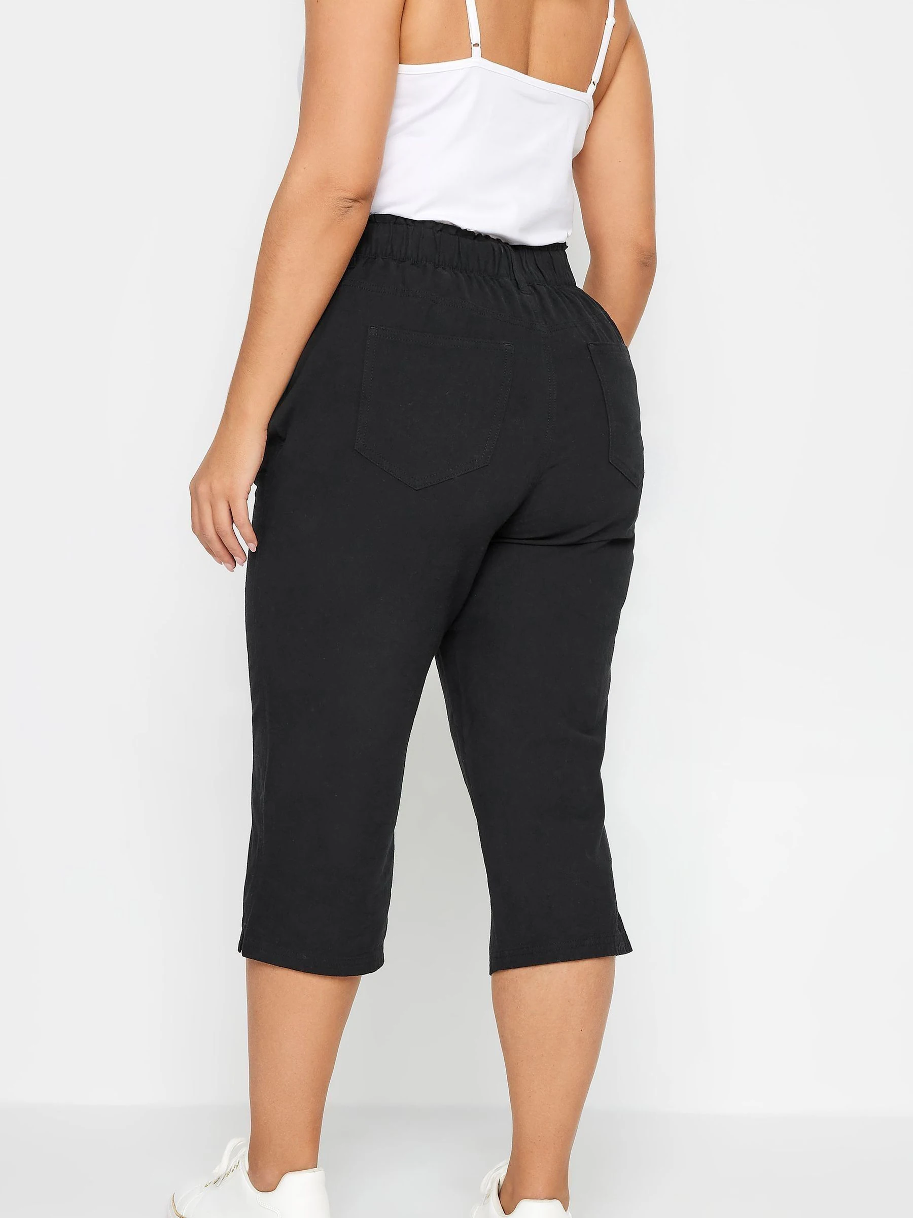 Yours Curve Black Cool 100% Cotton Cropped Trousers