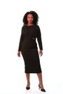 Roman Black Petite Gathered Stretch Midi Dress
