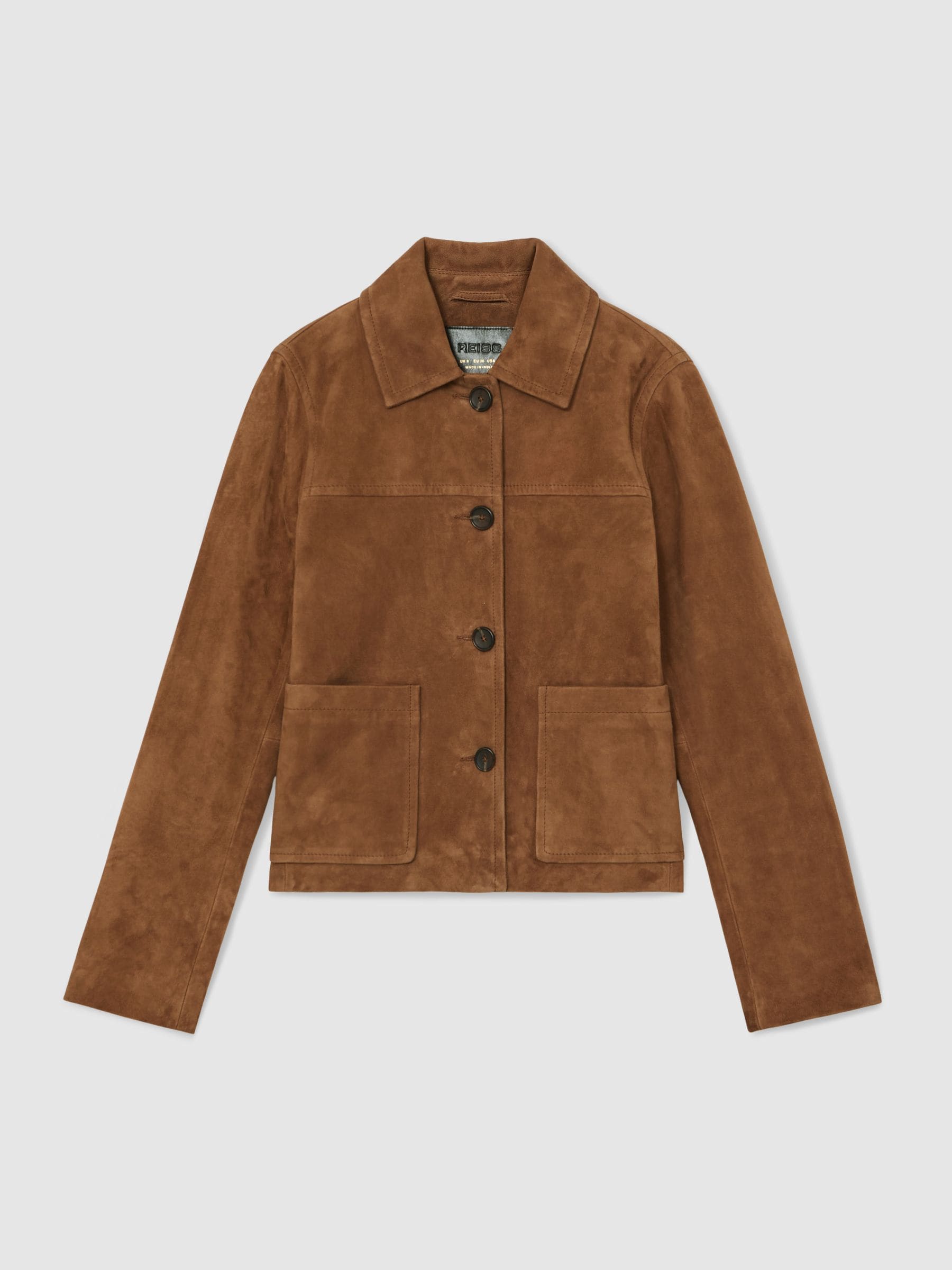 Reiss Tan Miller Suede Patch-Pocket Jacket