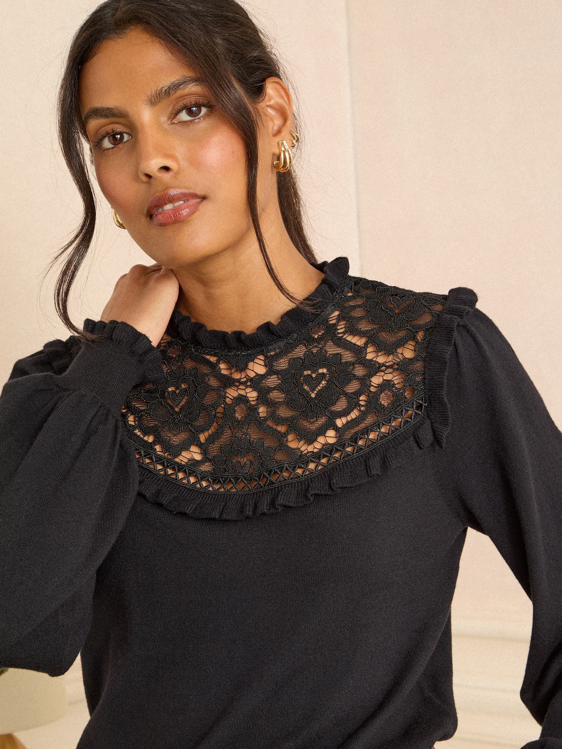 Love & Roses Black Lace Yoke Knitted Jumper