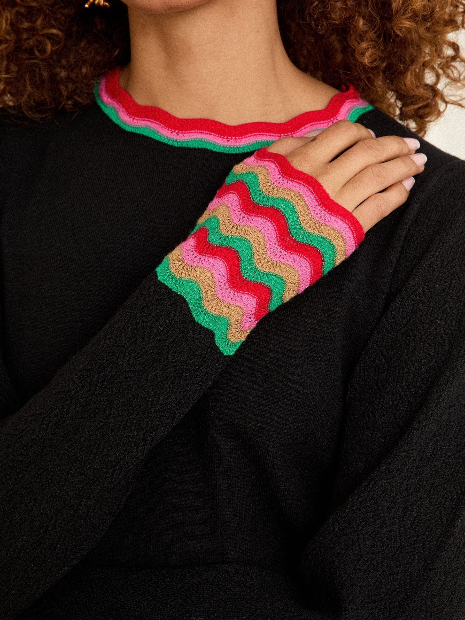 Love & Roses Black Wavy Rainbow Stripe Knit Jumper