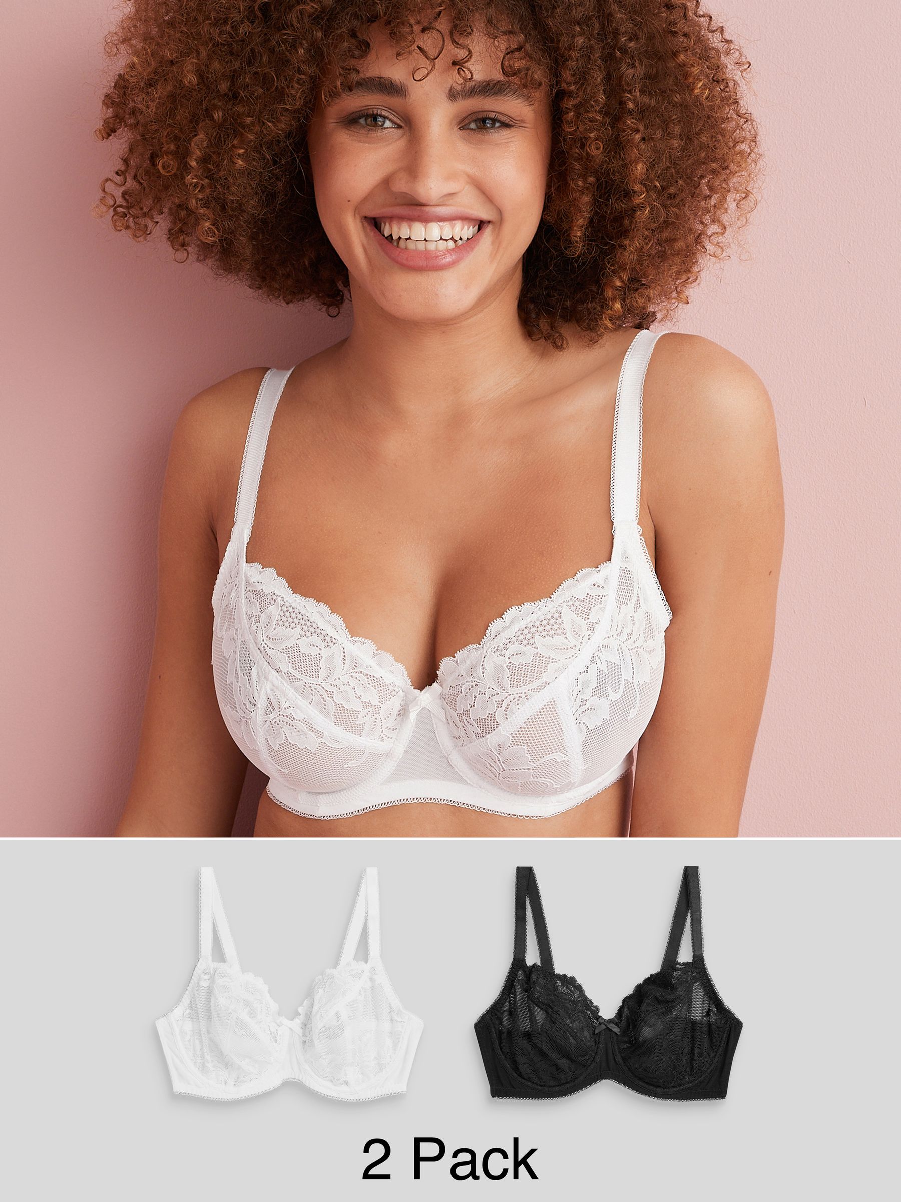 Black/White Non Pad Balcony DD+ Lace Bras 2 Pack