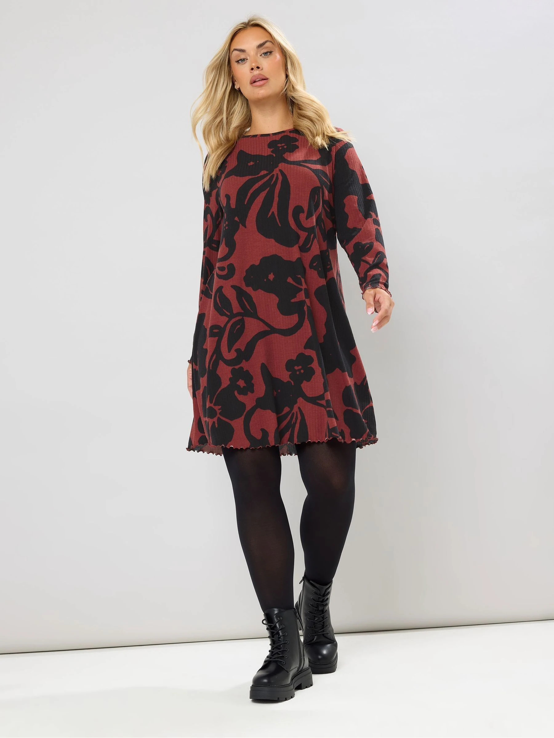 Yours Curve Red Printed Ribbed Tunic