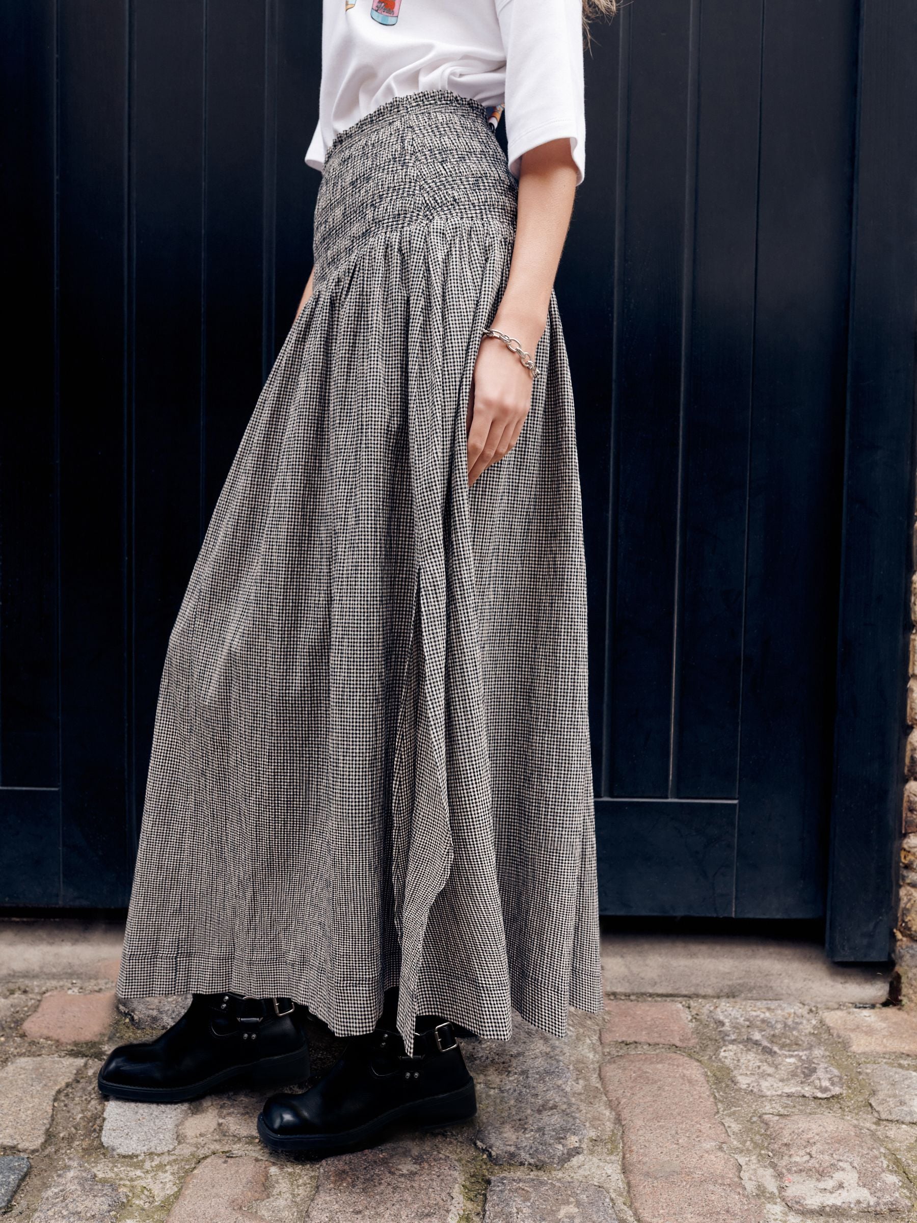 Black/White Drop Waist Gingham Maxi Skirt