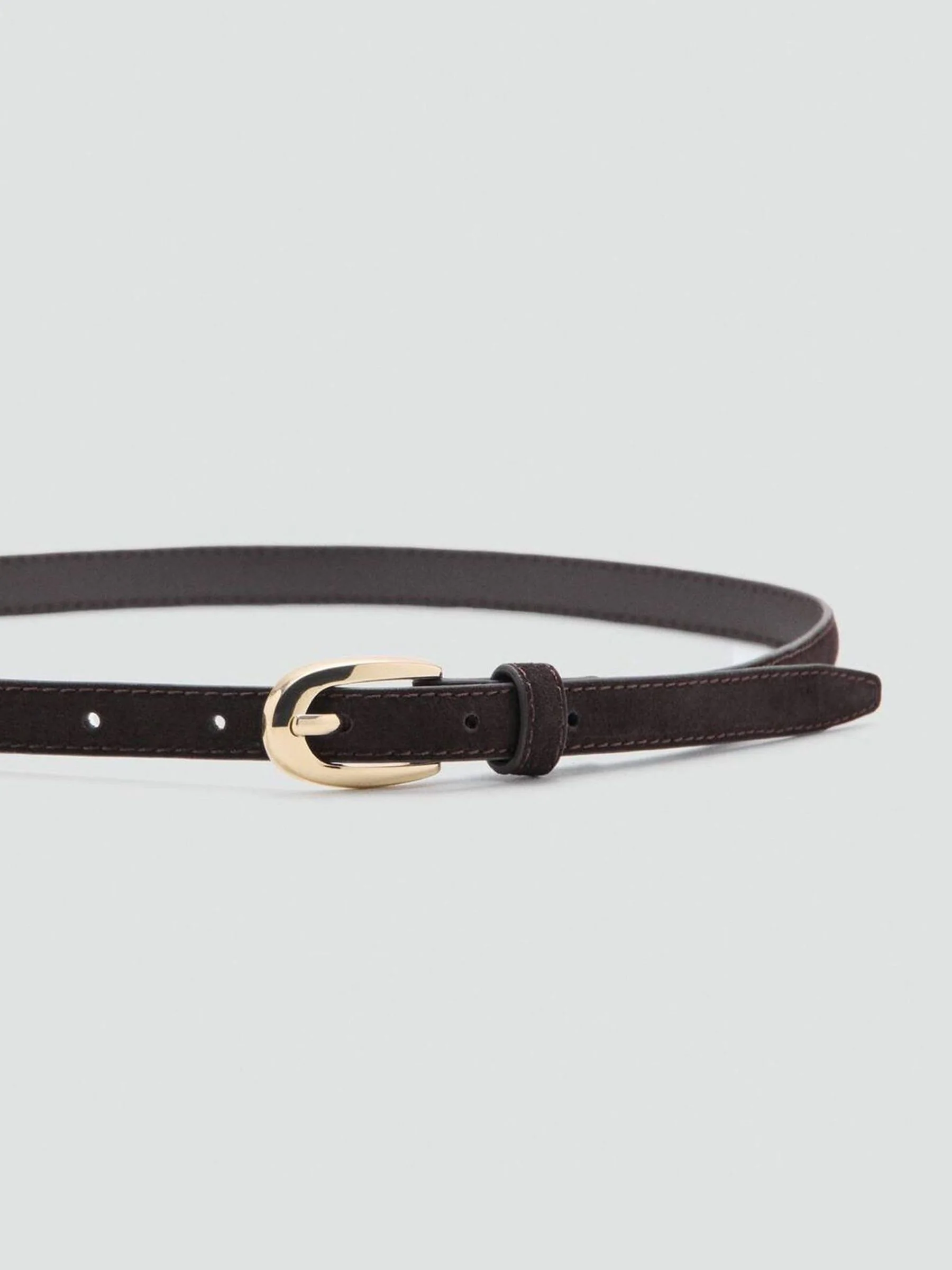 Mango Brown Leather Skinny Belt