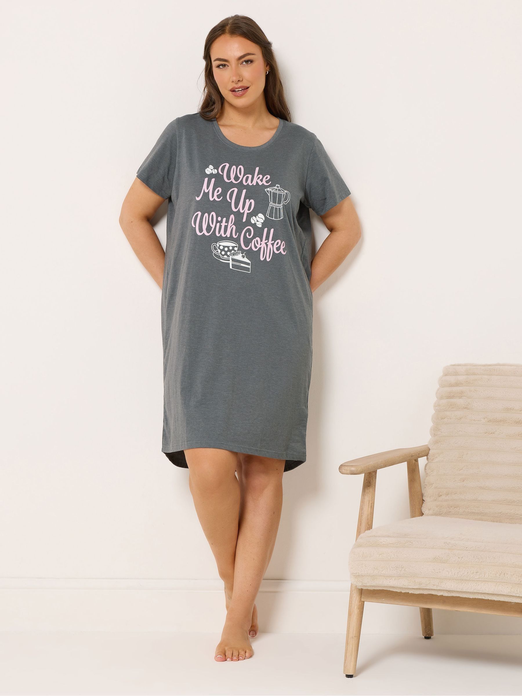 Yours Curve Grey Dipped Back Nightdresses 2 Pack