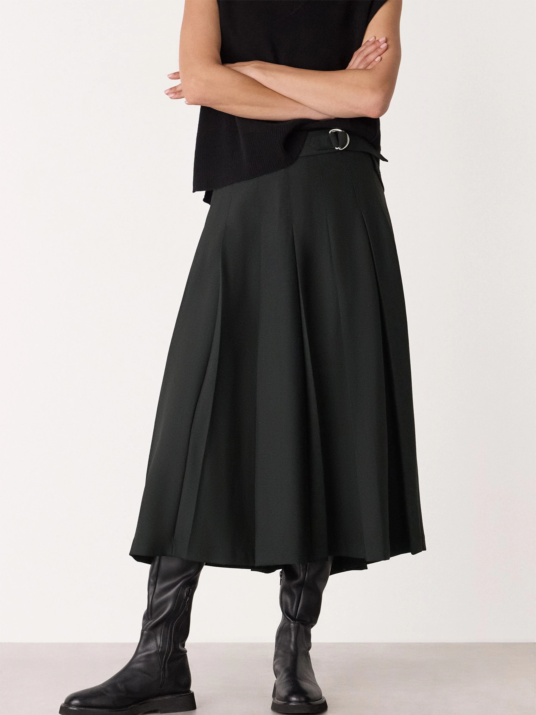 Whistles Black Wool Blend Pleated Kilt Skirt
