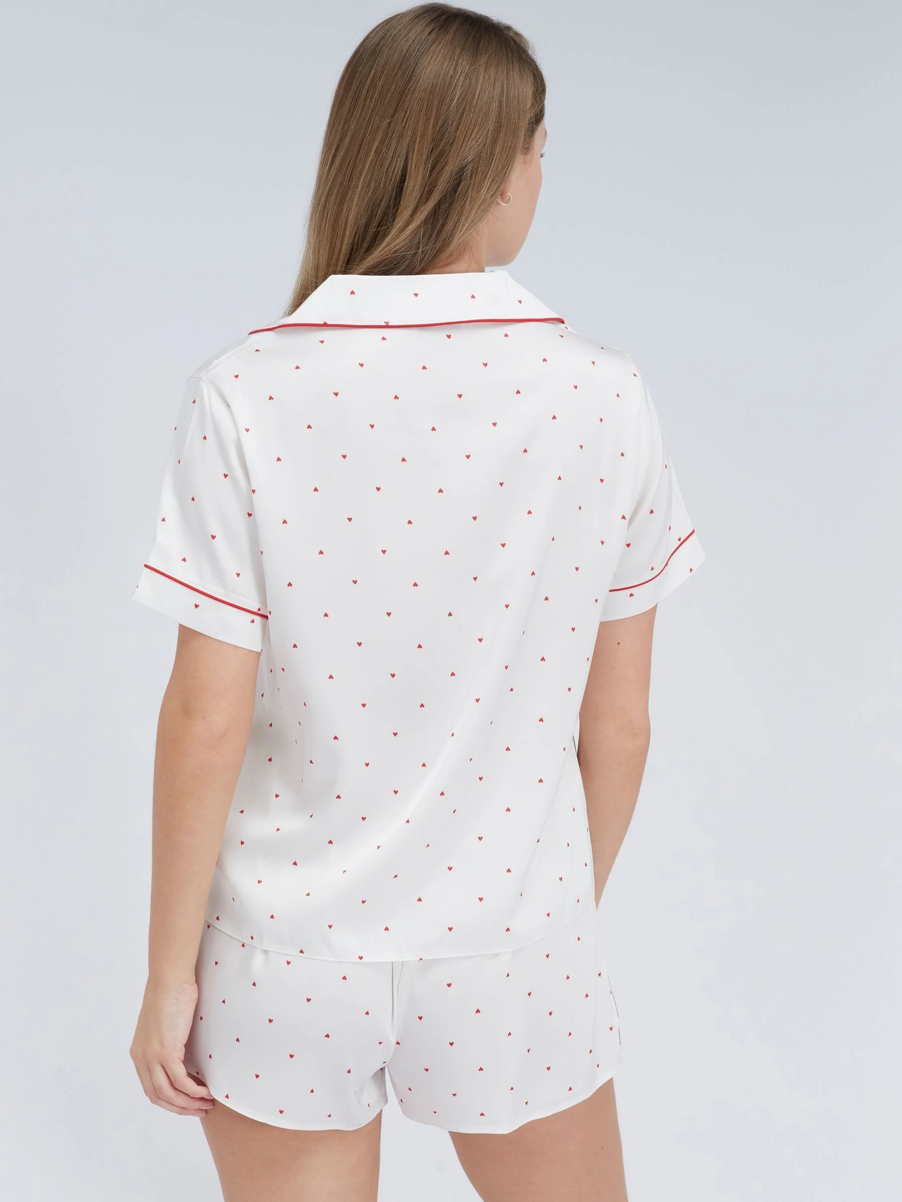 Boux Avenue White Heart Satin Short Pyjamas Set