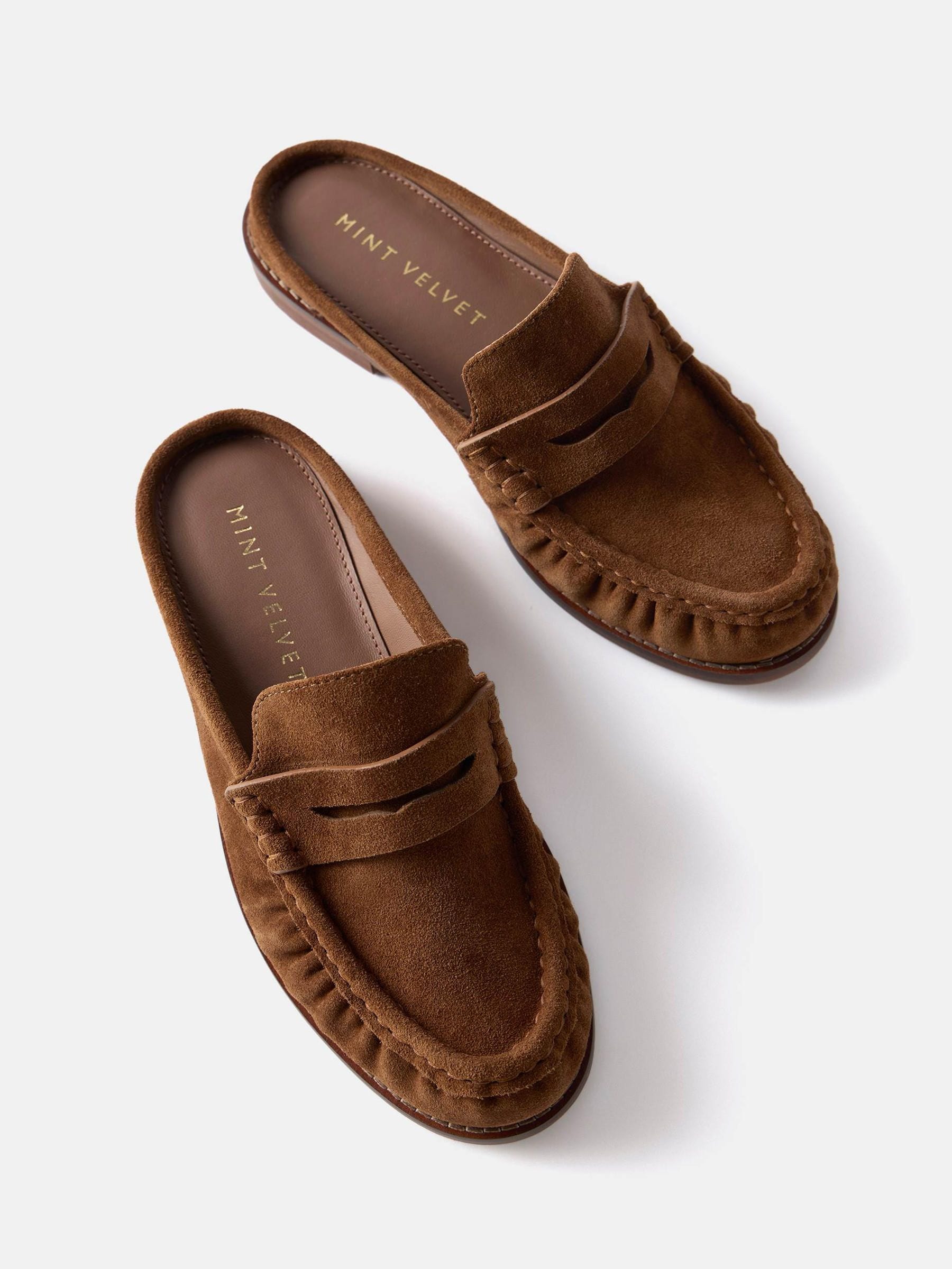 Mint Velvet Brown Lyla Suede Backless Loafers