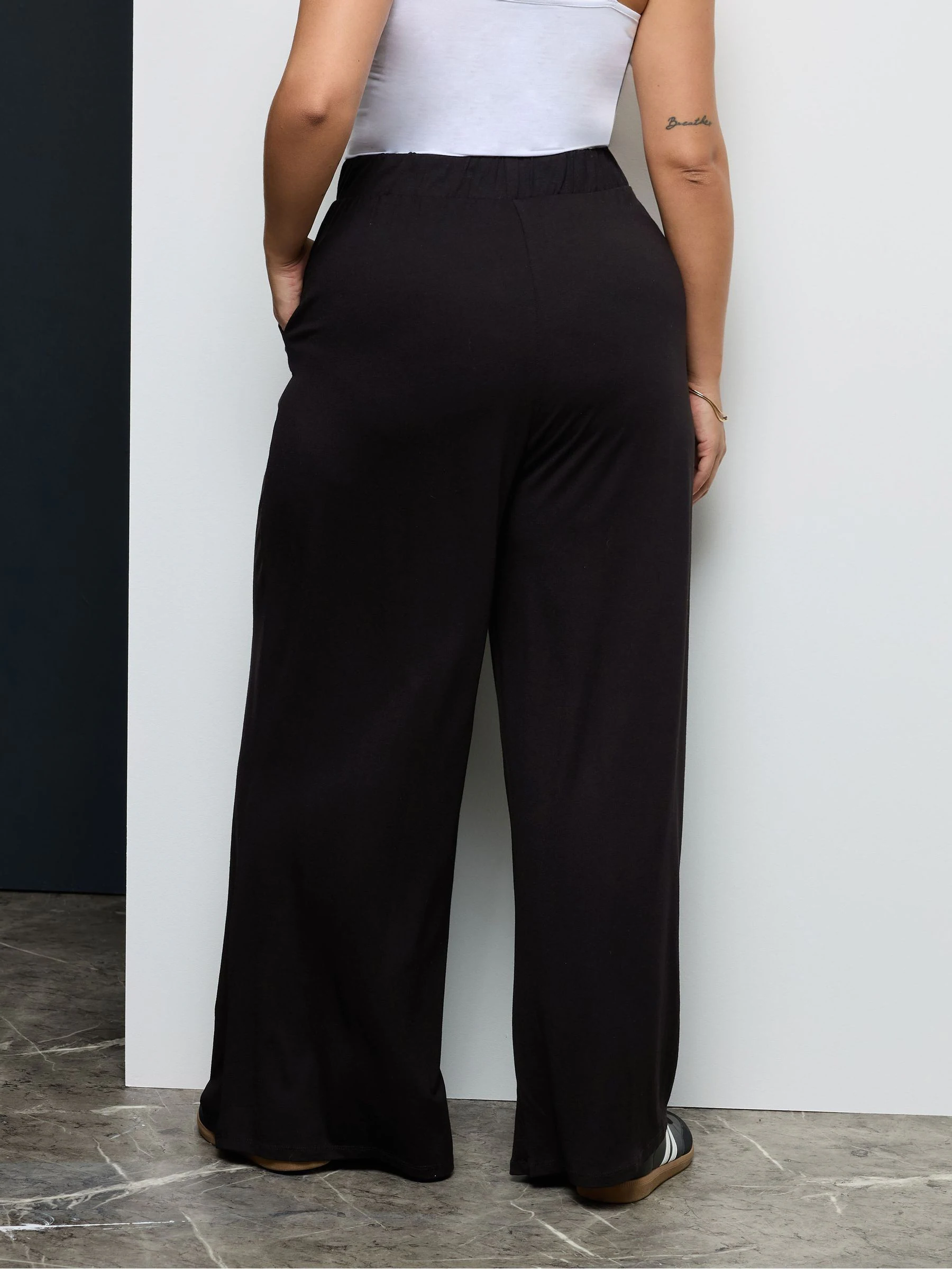 Yours Curve Black Wide Leg Trousers