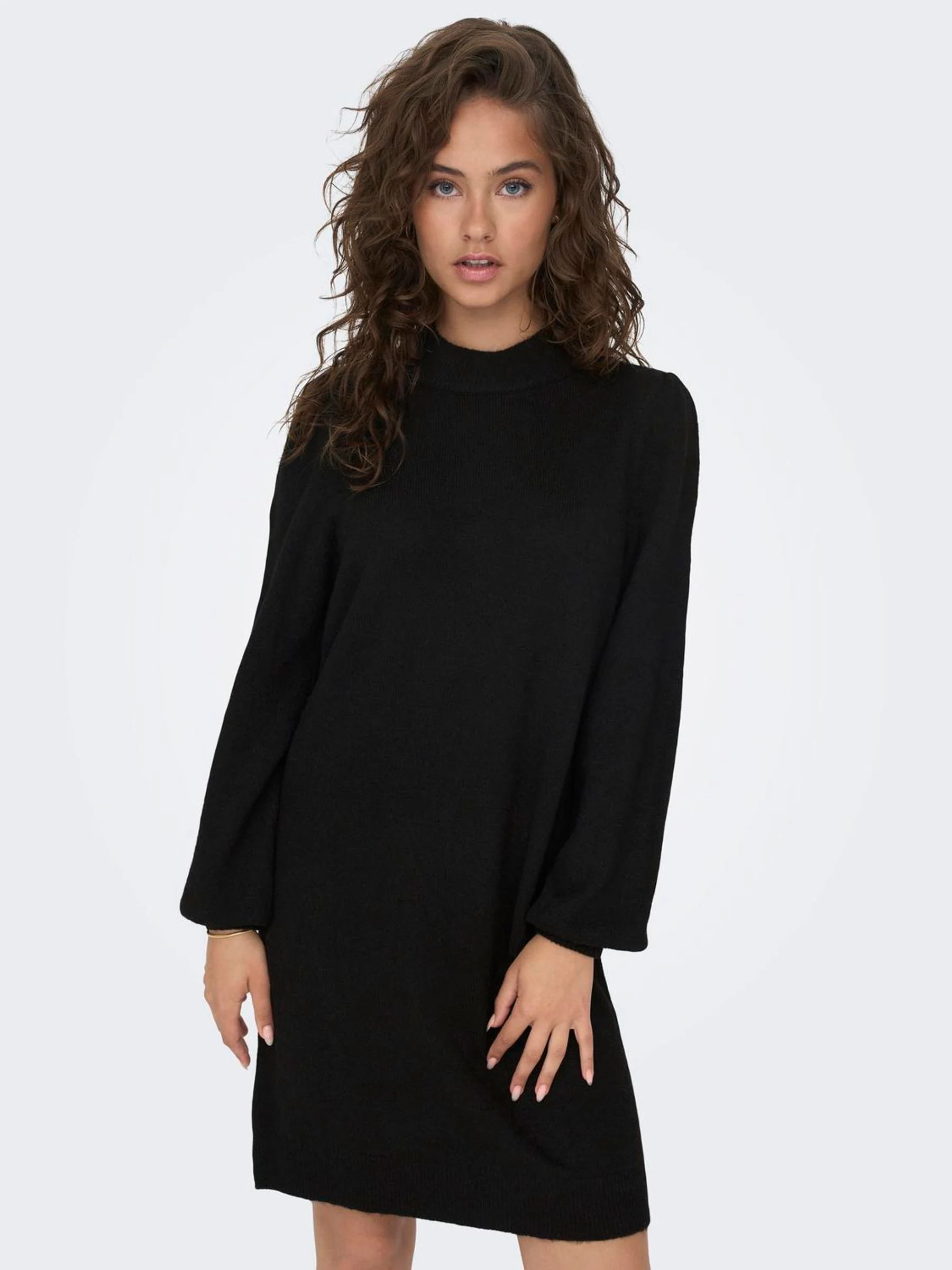 JDY Black High Neck Knitted Long Sleeve Short Dress