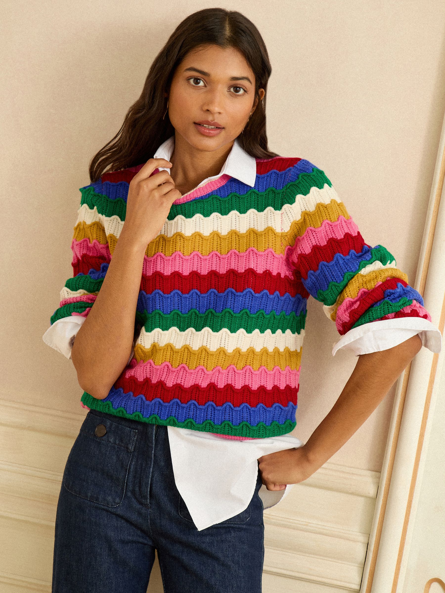 Love & Roses Wavy Rainbow Balloon Sleeve Knitted Jumper