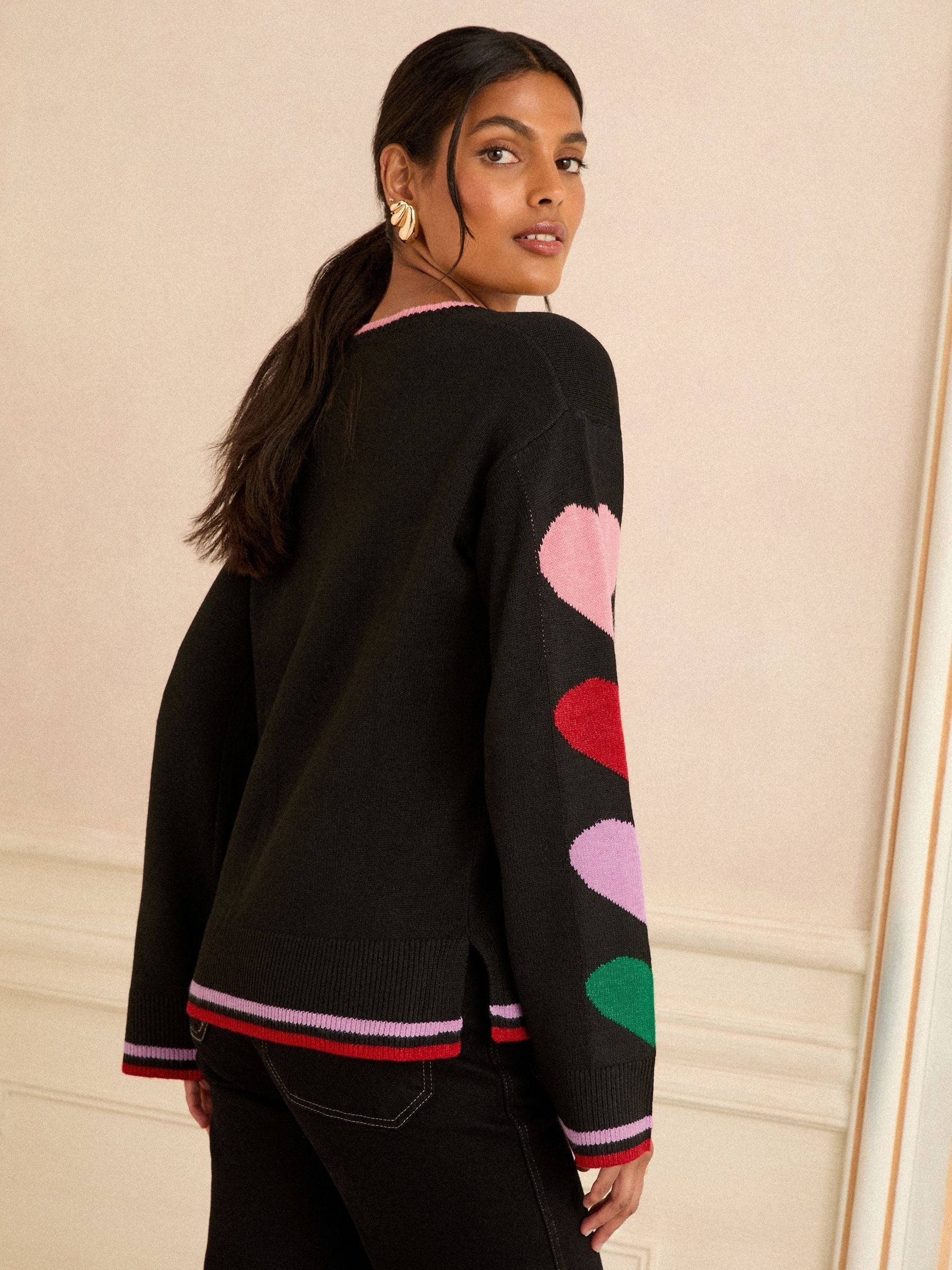 Love & Roses Black Multi Heart Crew Neck Cosy Jumper