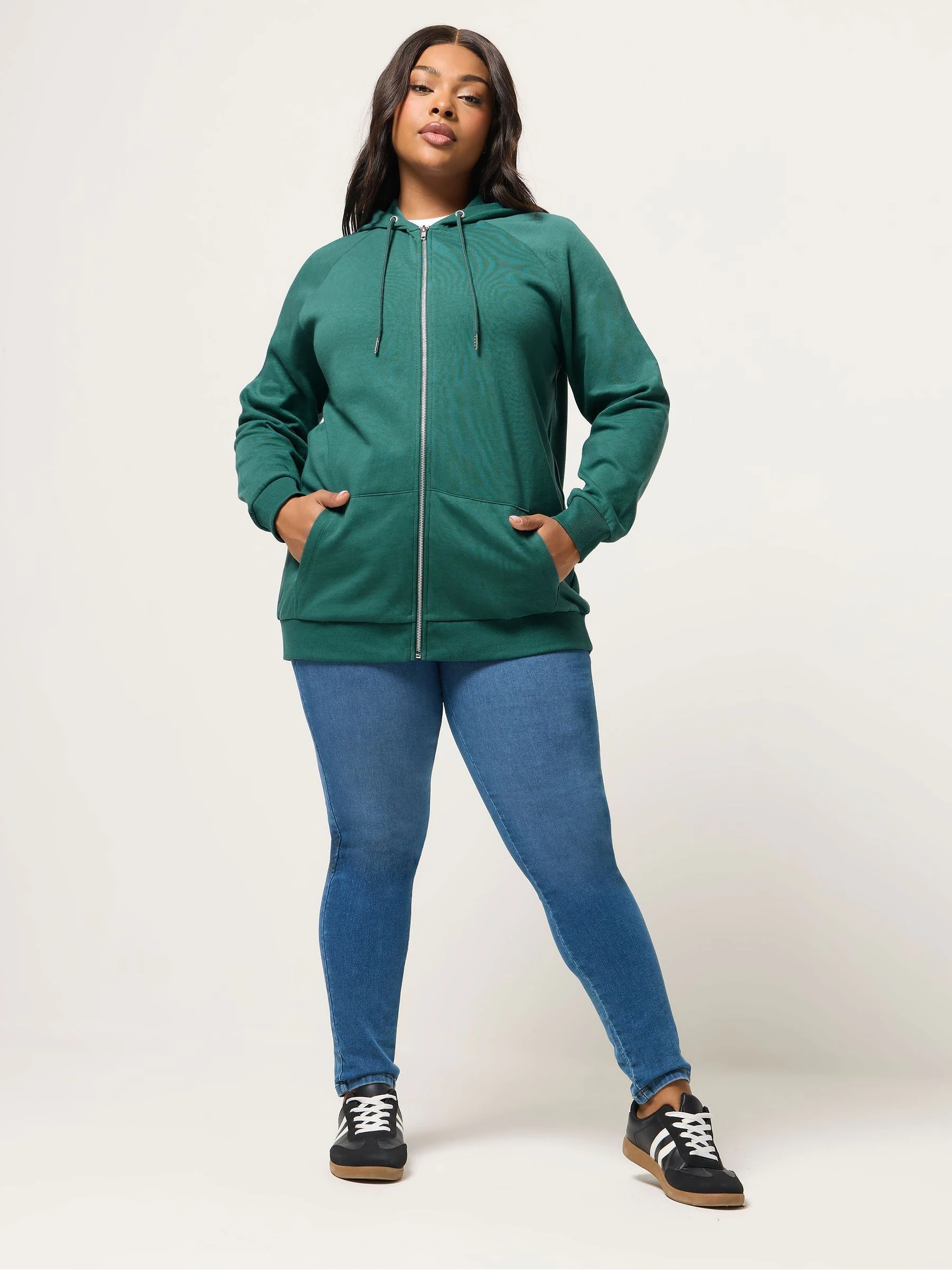 Yours Curve Green Zip-Through Hoodie