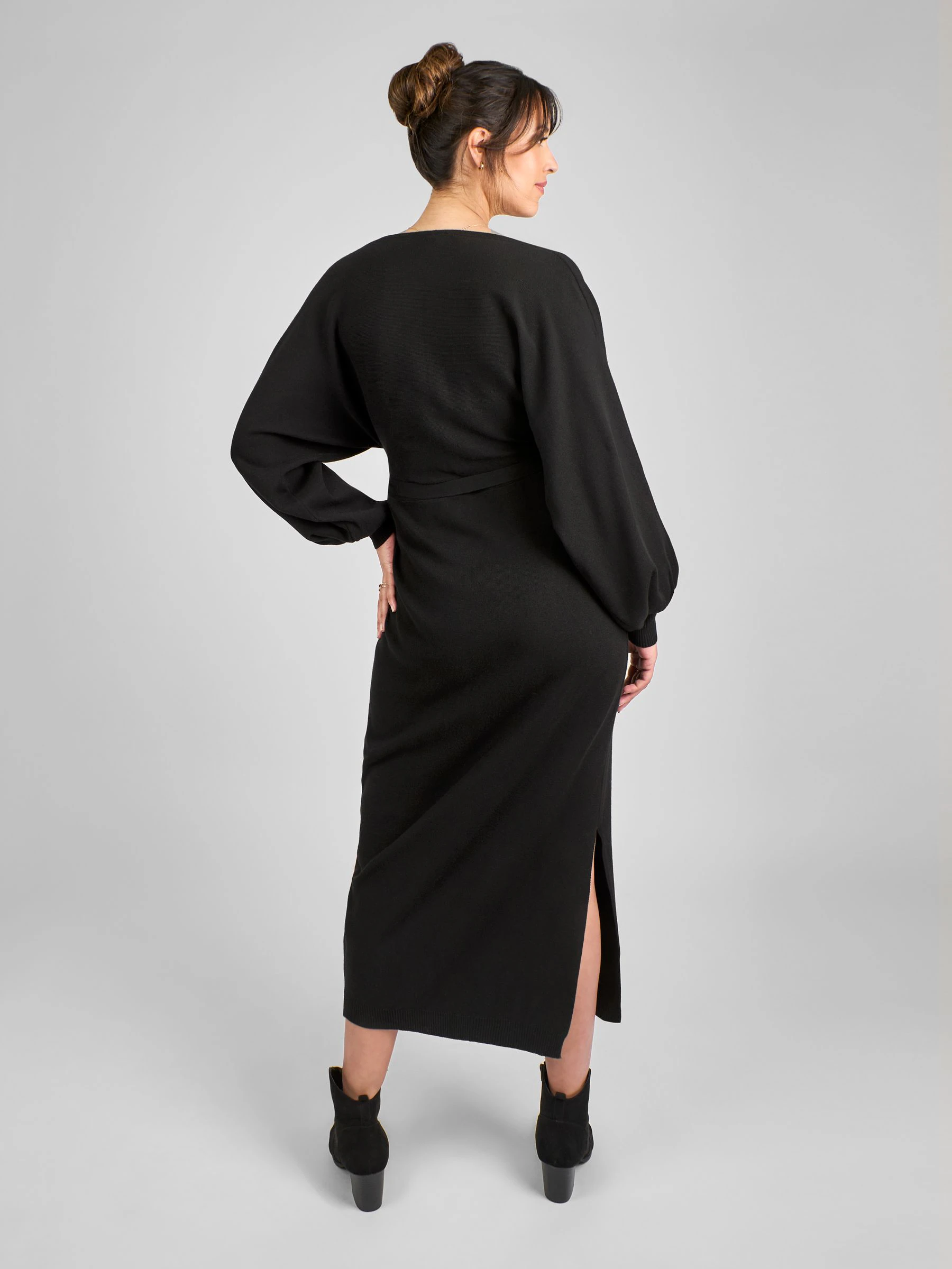 JoJo Maman Bébé Black Knitted Blouson Sleeve V-Neck Maternity Dress