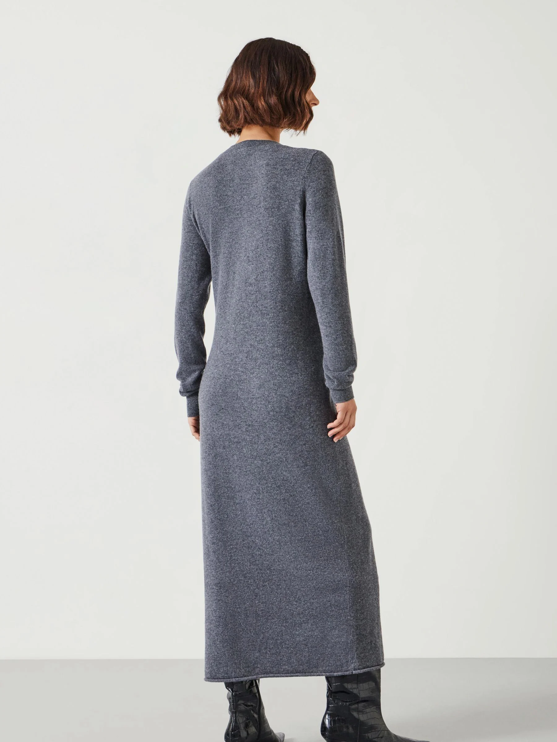 Hush Grey Tilly Tie Waist Merino Wool Midi Jumper Dress