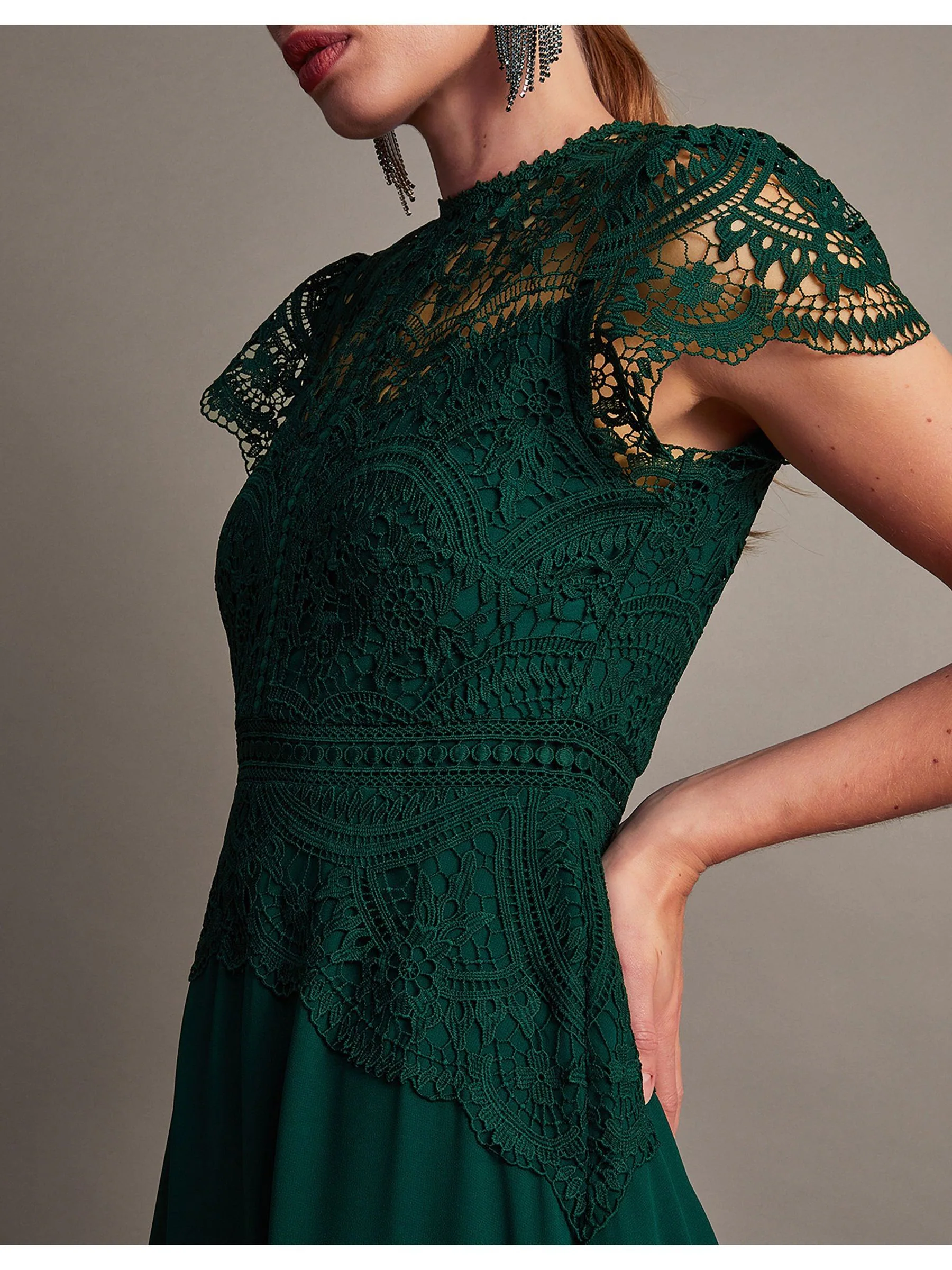 Monsoon Green Monica Lace Midi Dress