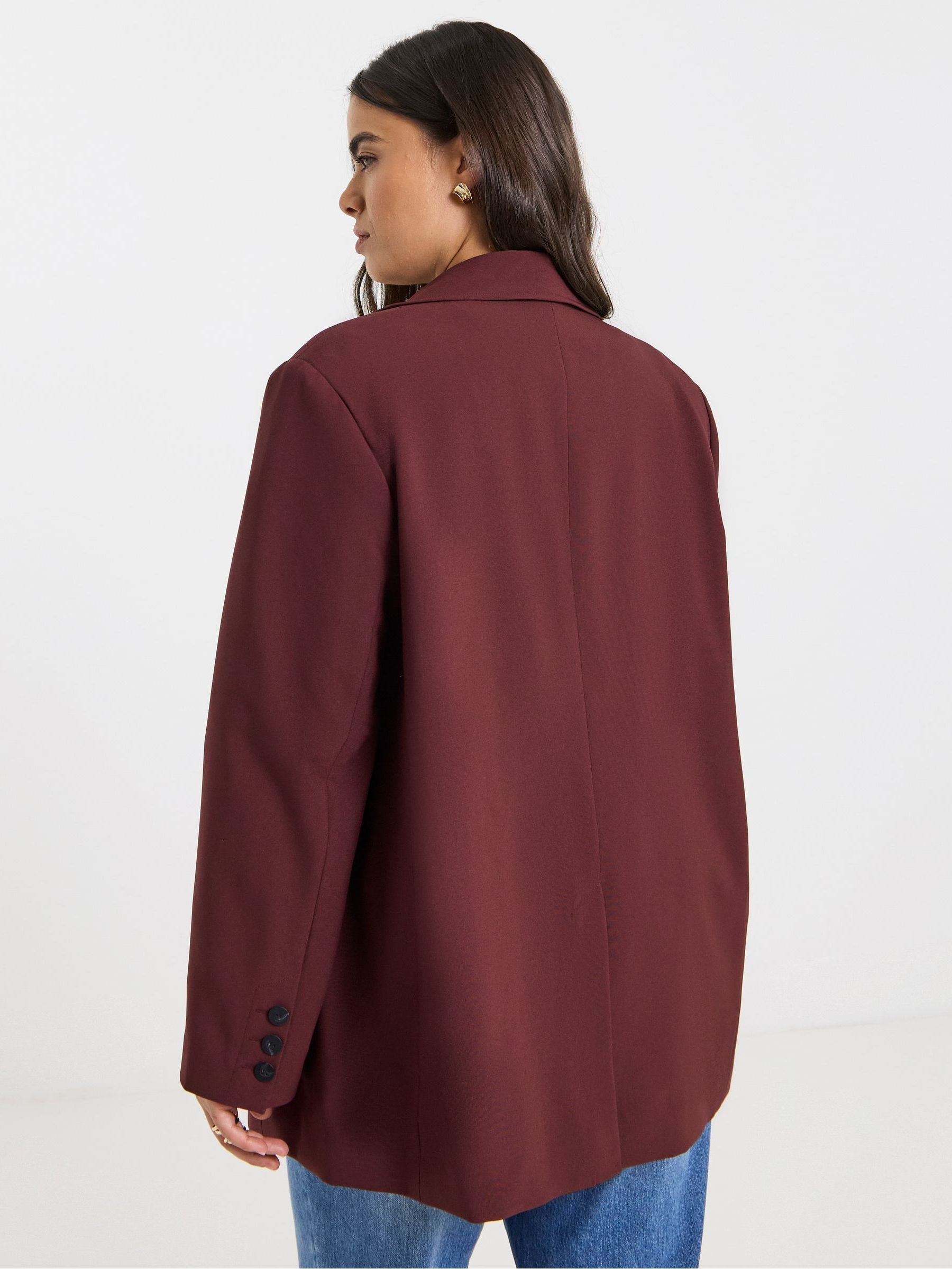 Simply Be Burgundy Red Oversized Single Breasted Blazer