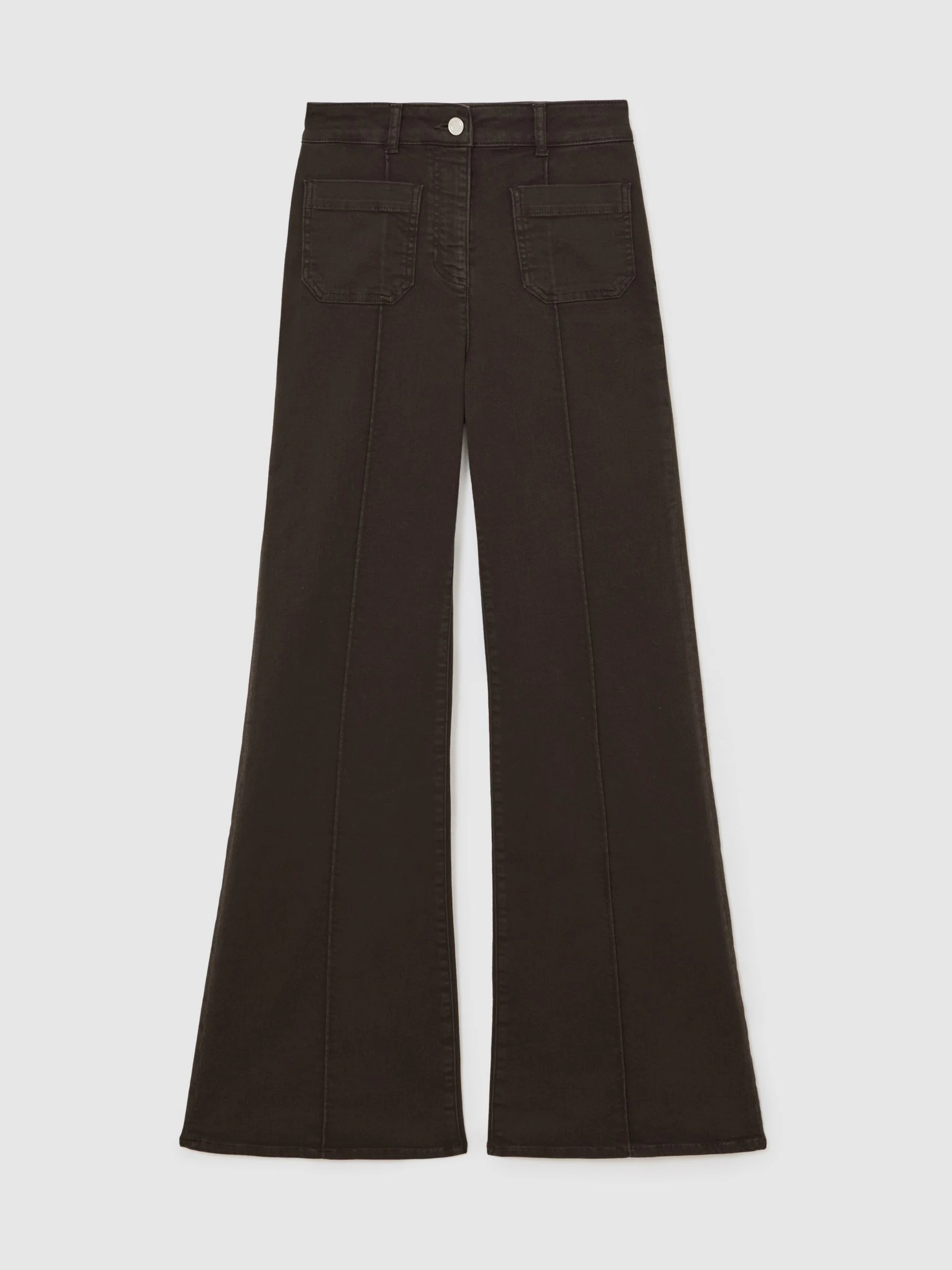 Reiss Chocolate Brown Sakura Patch-Pocket Flared Jeans