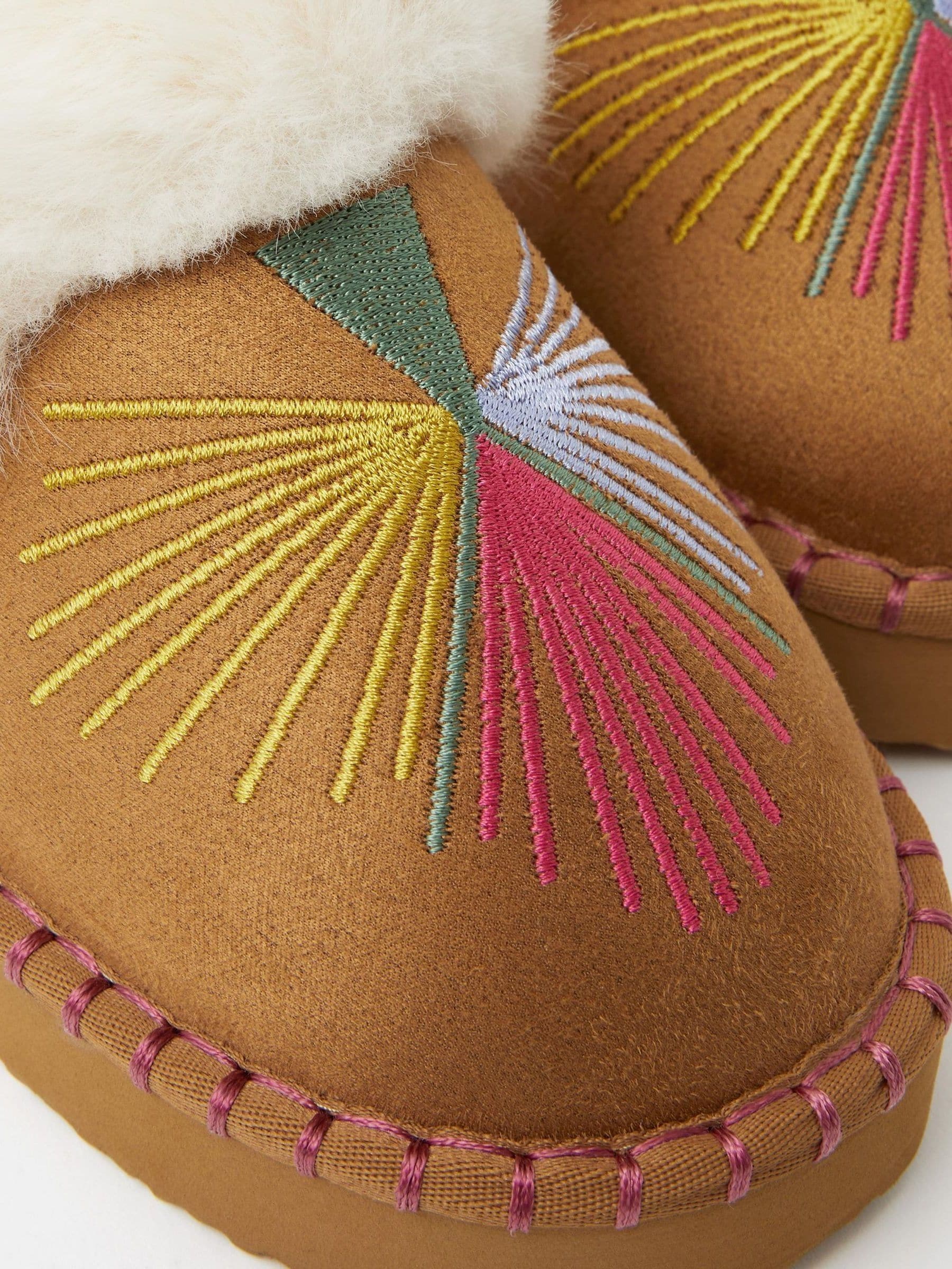 Accessorize Brown Embroidered Mule Slippers