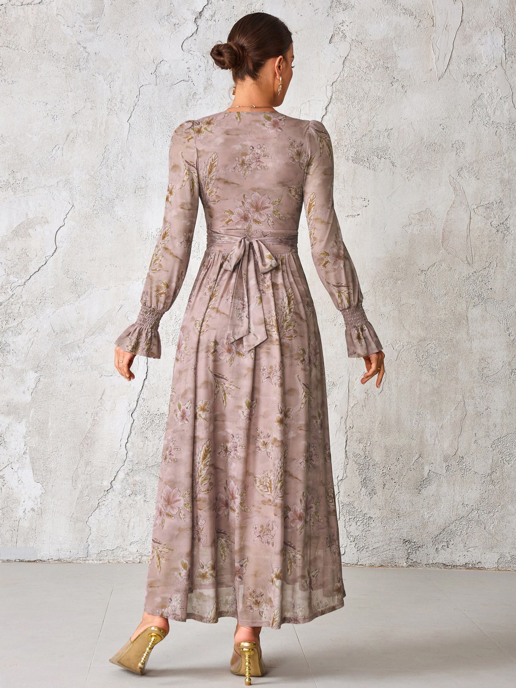 Jolie Moi Purple Long Sleeve Mesh Maxi Dress