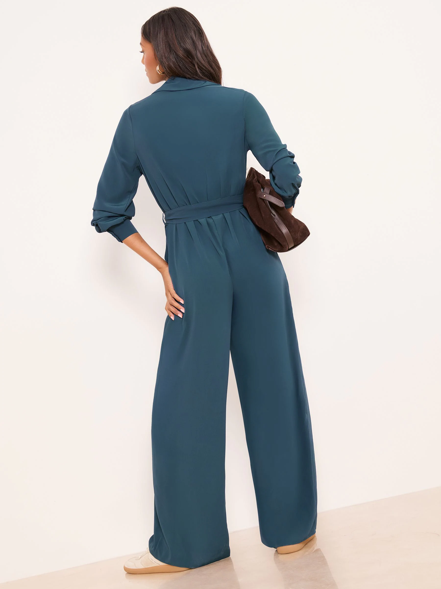 Lipsy Dark Green Utility Belted Military Buttoned V-Neck Jumpsuit