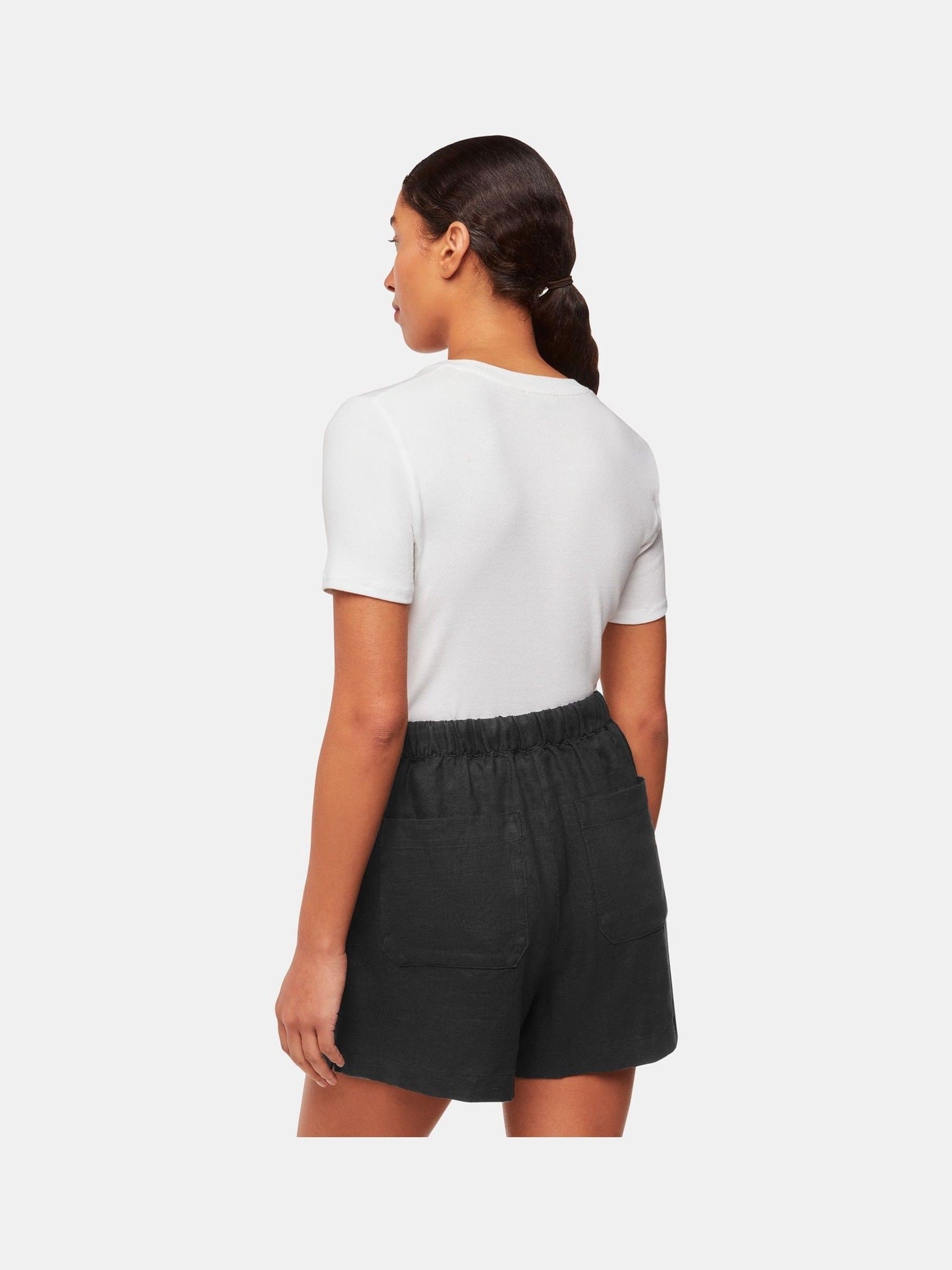 Whistles Black Linen Elasticated Shorts