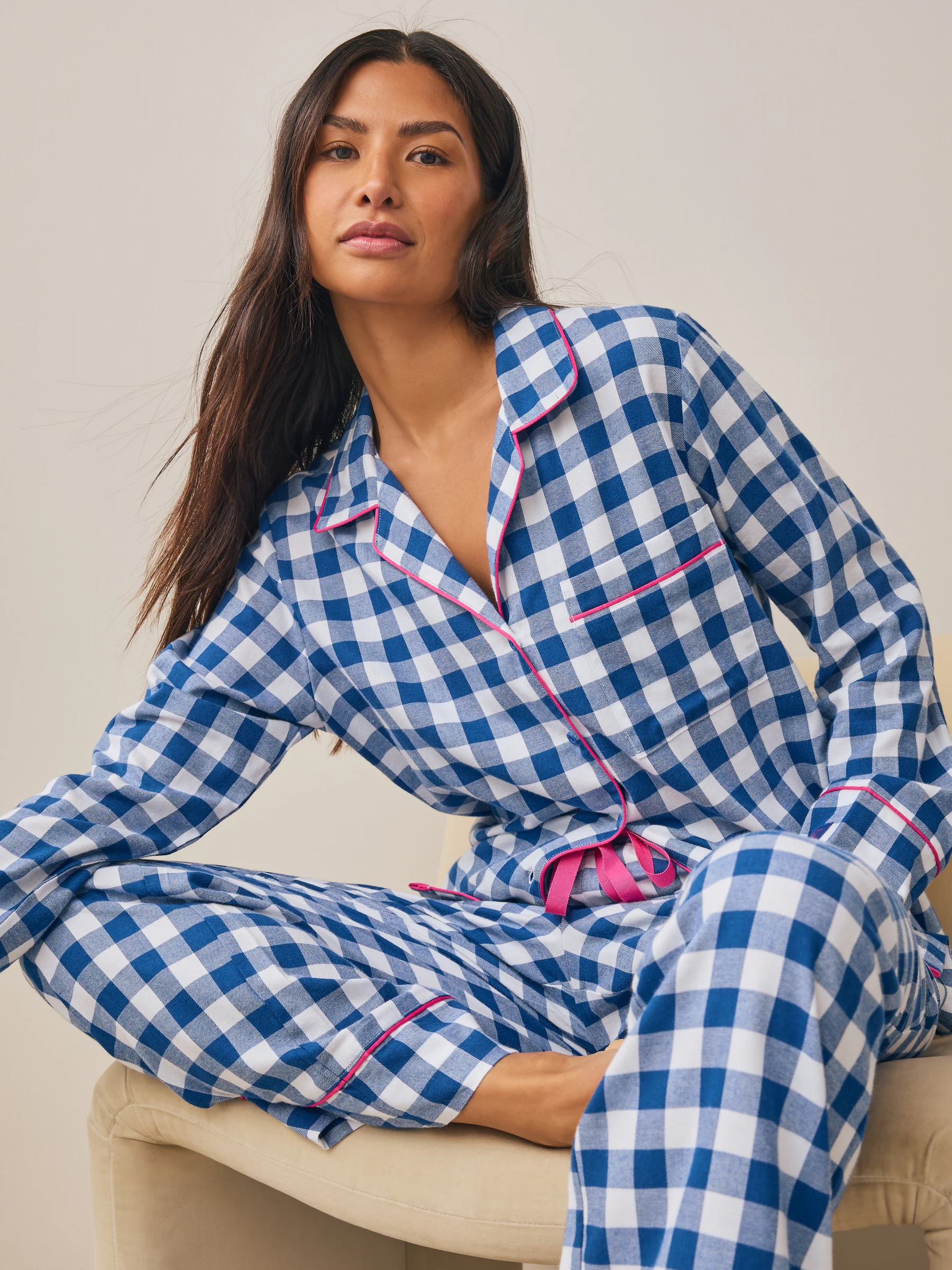 Bath & Body Works Blue Check Button Through Pyjama Set