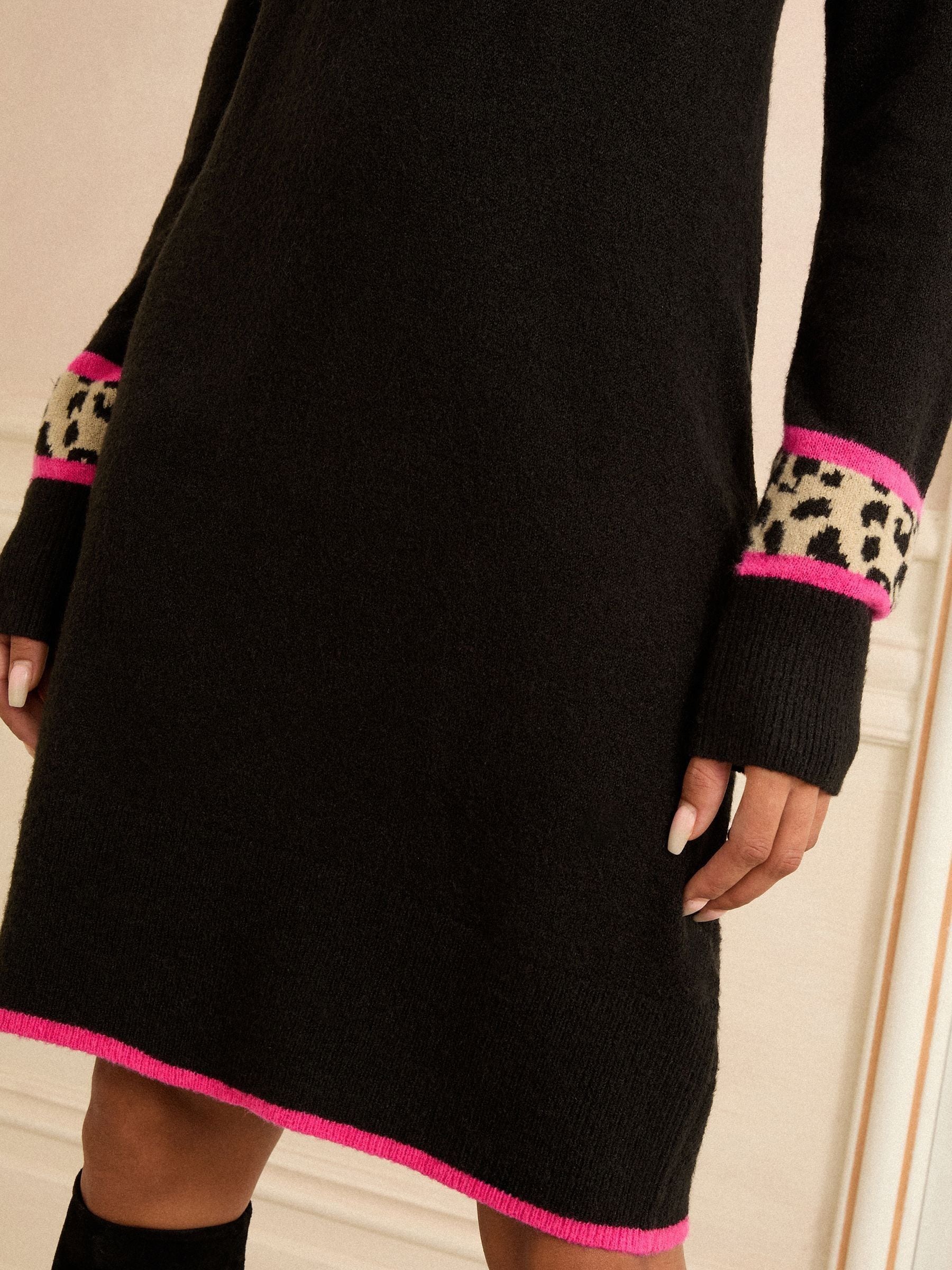 Love & Roses Black Animal Heart Cosy Jumper Dress