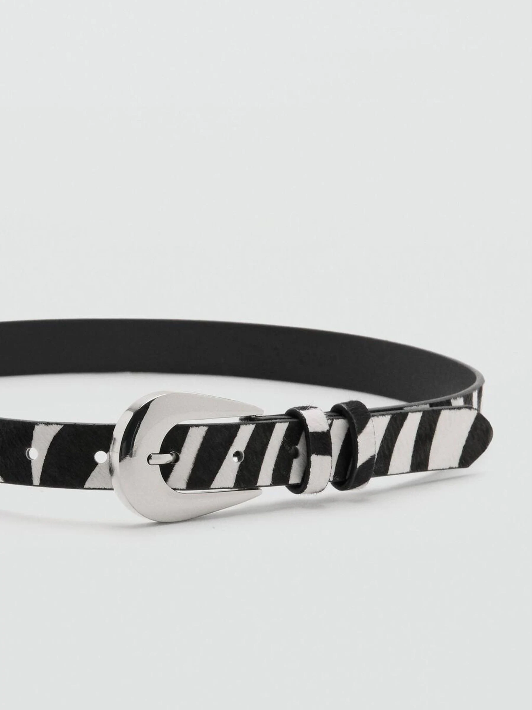 Mango Black Zebra Pony Hair Leather Belt