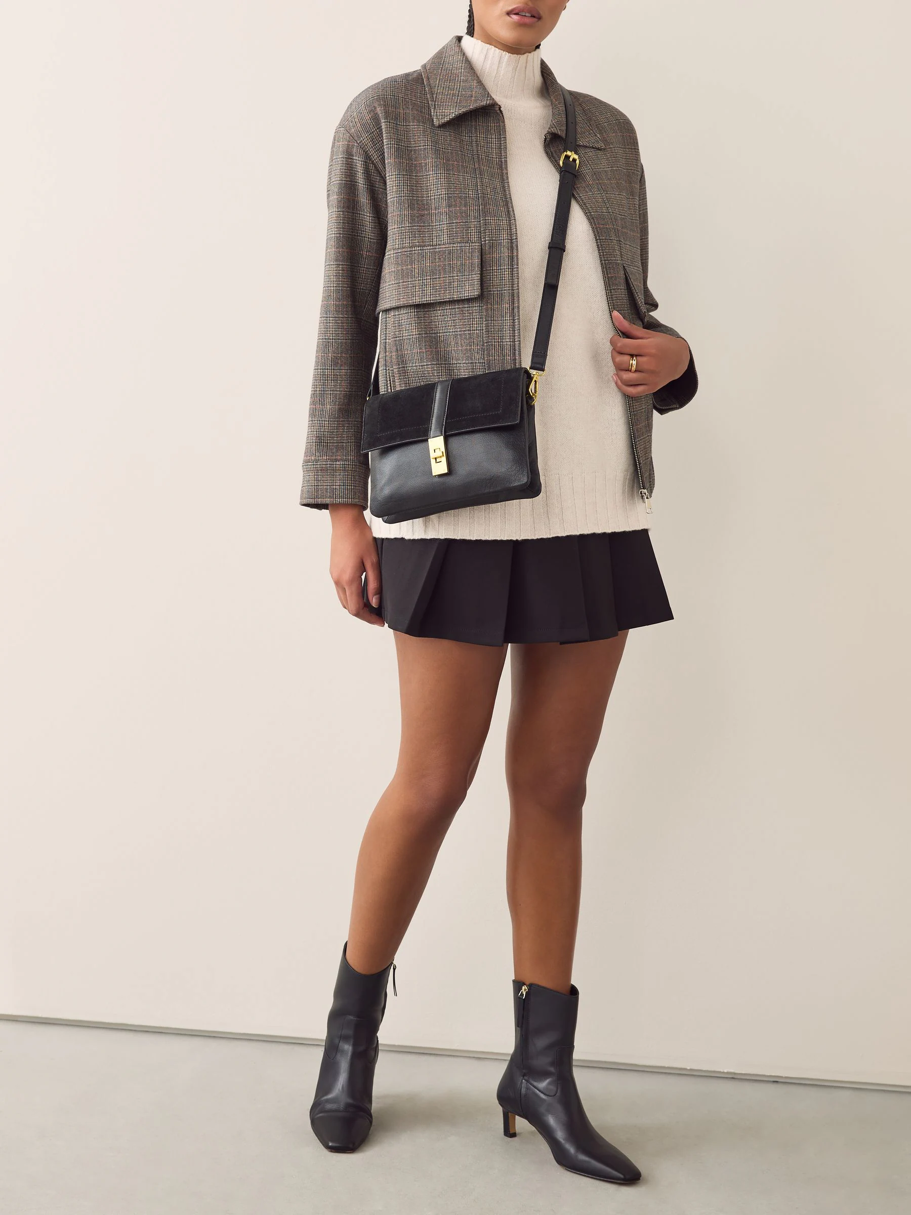 Black Leather Croc Effect Cross-Body Bag