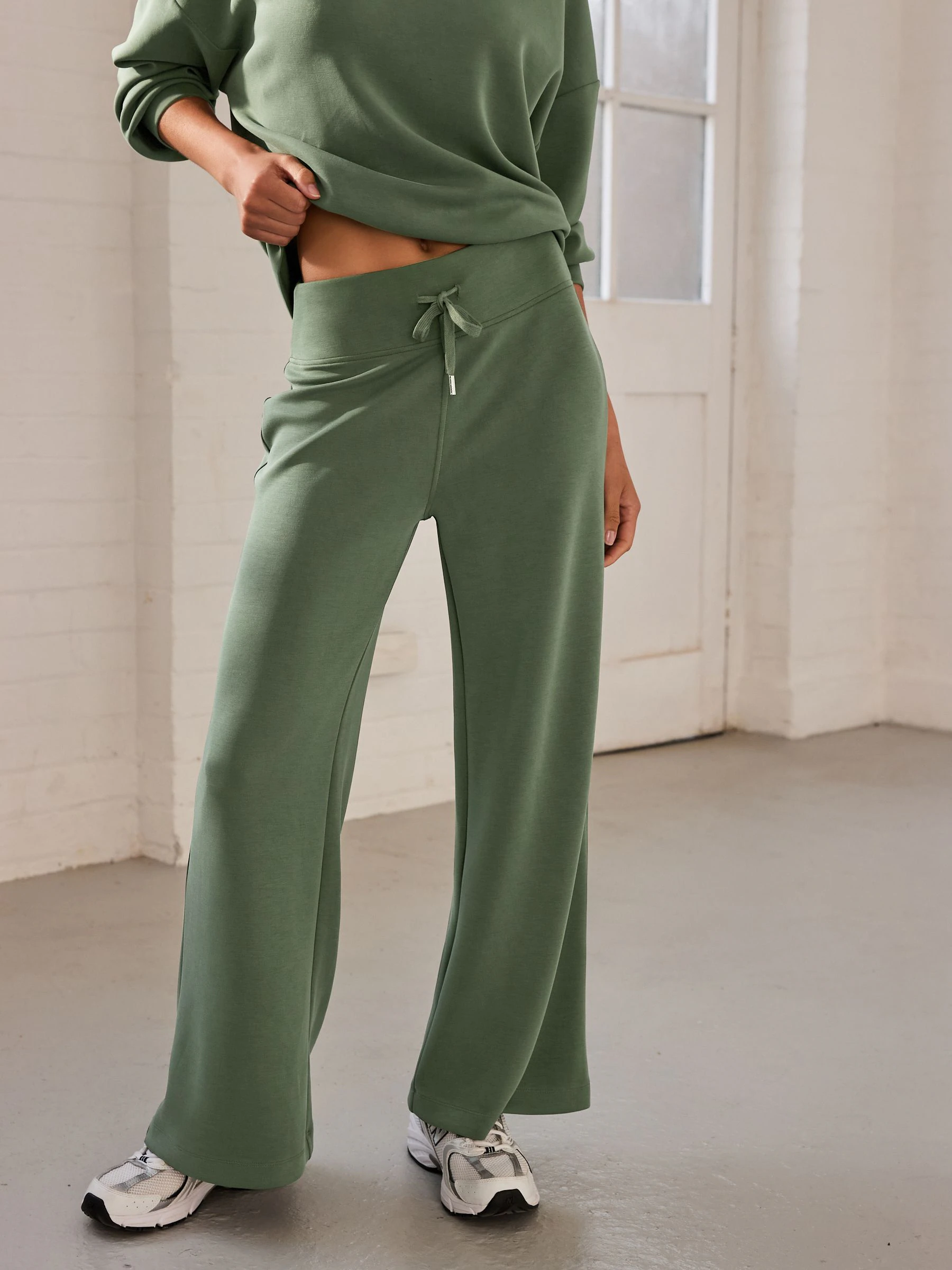 Sage Green Active Modal Supersoft Wide Leg Trousers