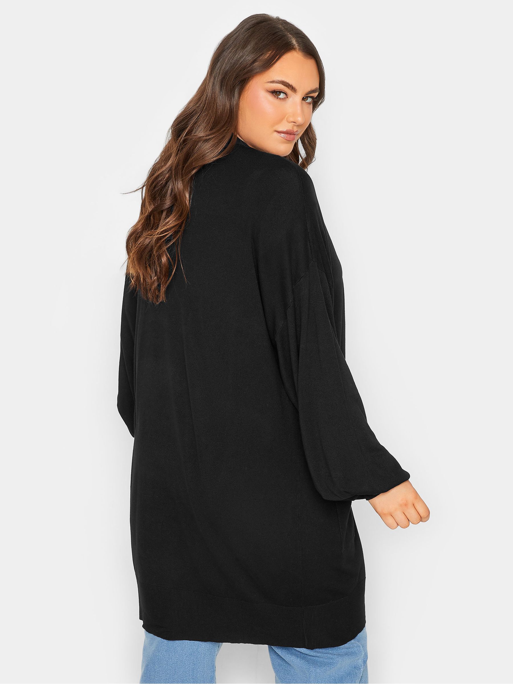 Yours Curve Black Balloon Sleeve Fine Knit Cardigan