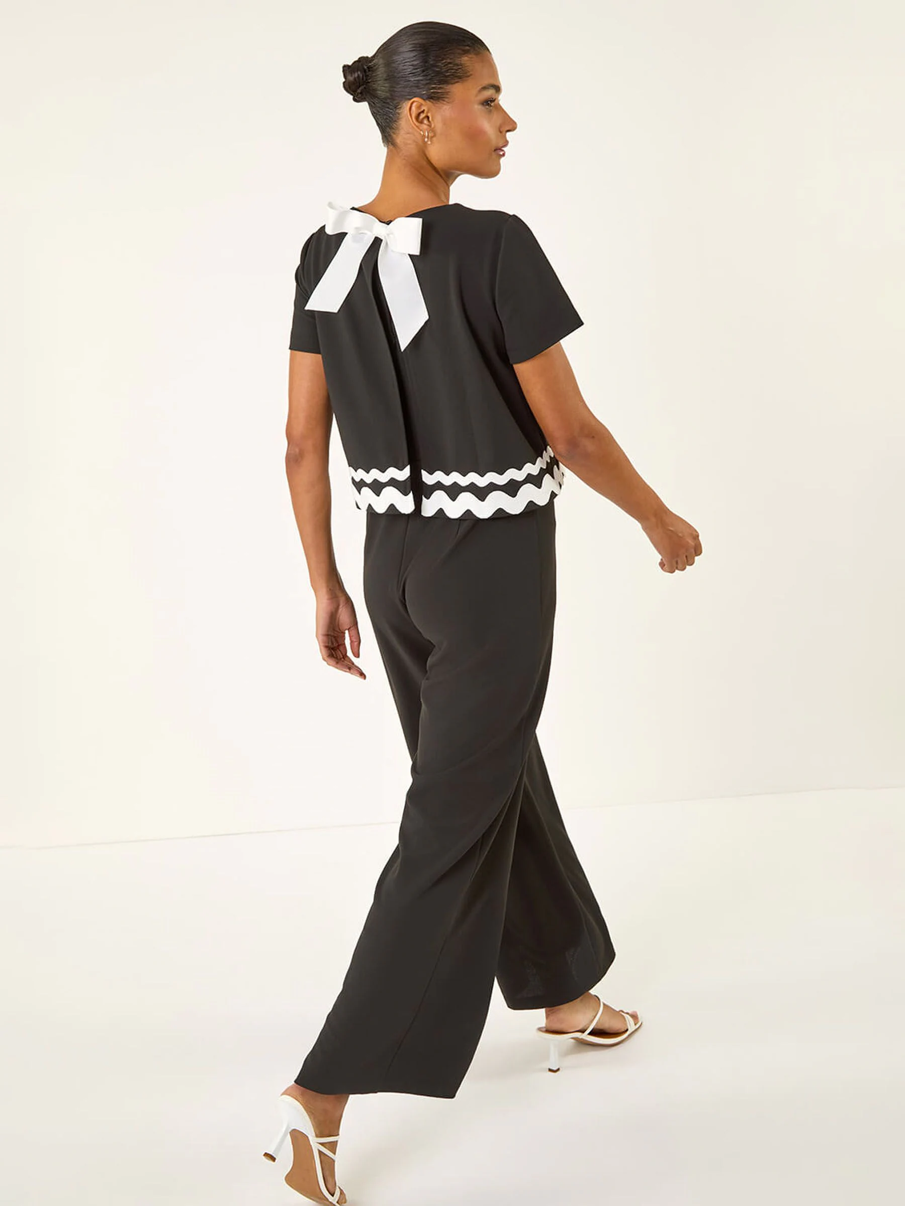 Roman Black Ric Rac Trim Stretch Jumpsuit