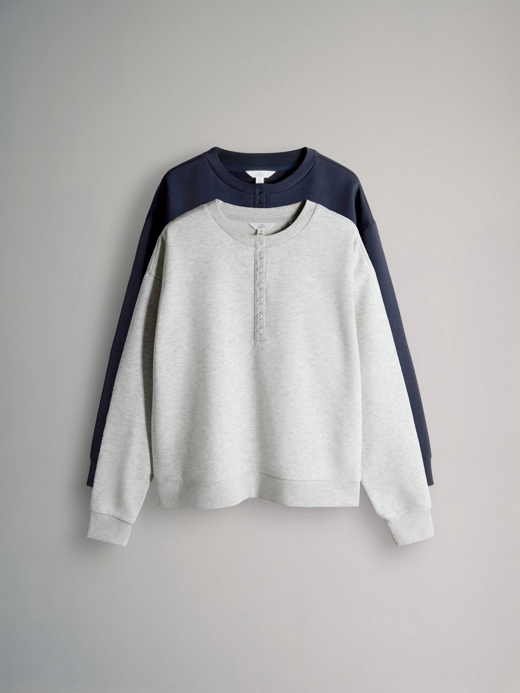 The Set 2 Pack Henley Sweatshirts Navy/Grey Marl