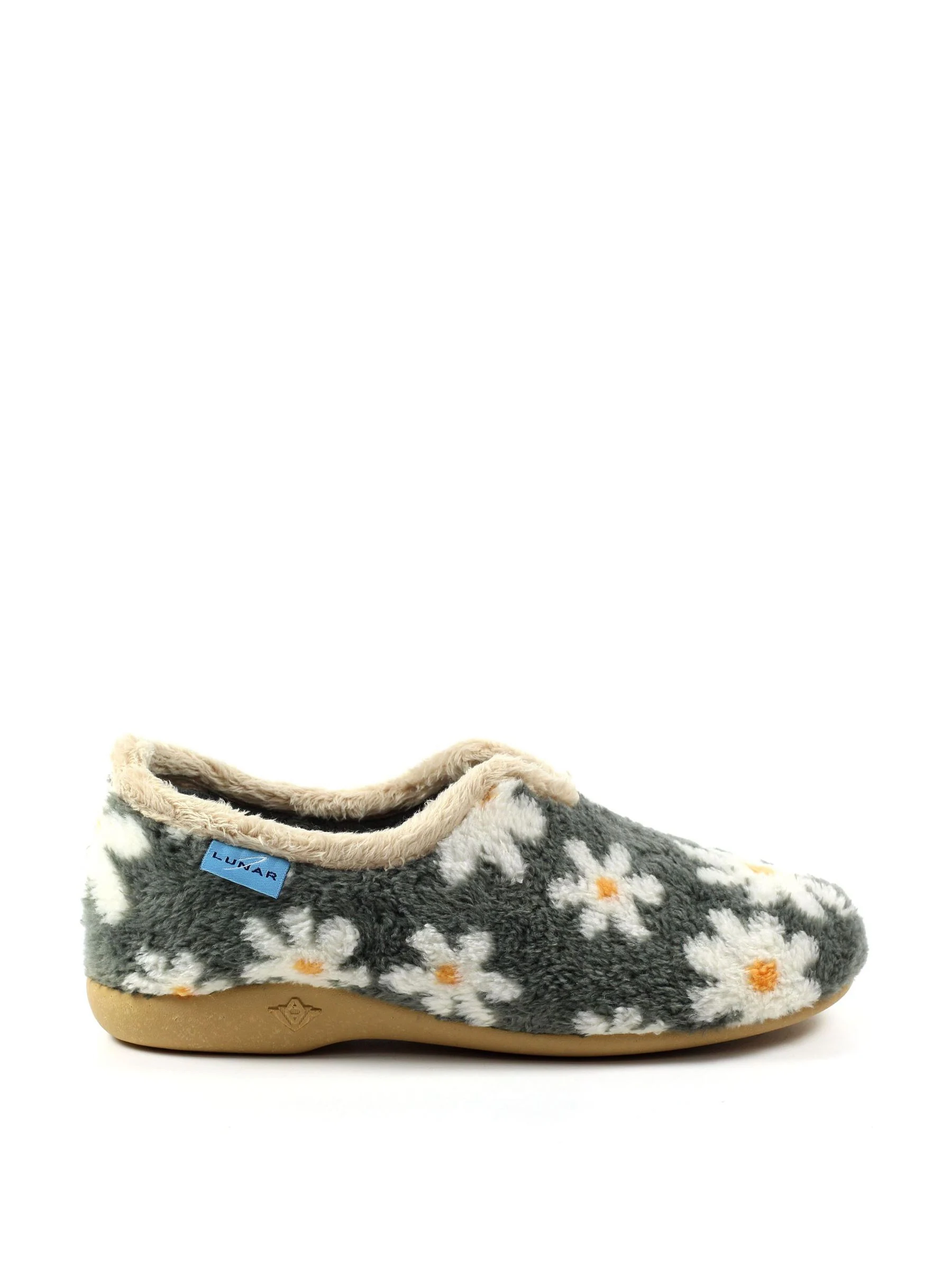 Grey Lunar Ladies Flower Pattern Slippers