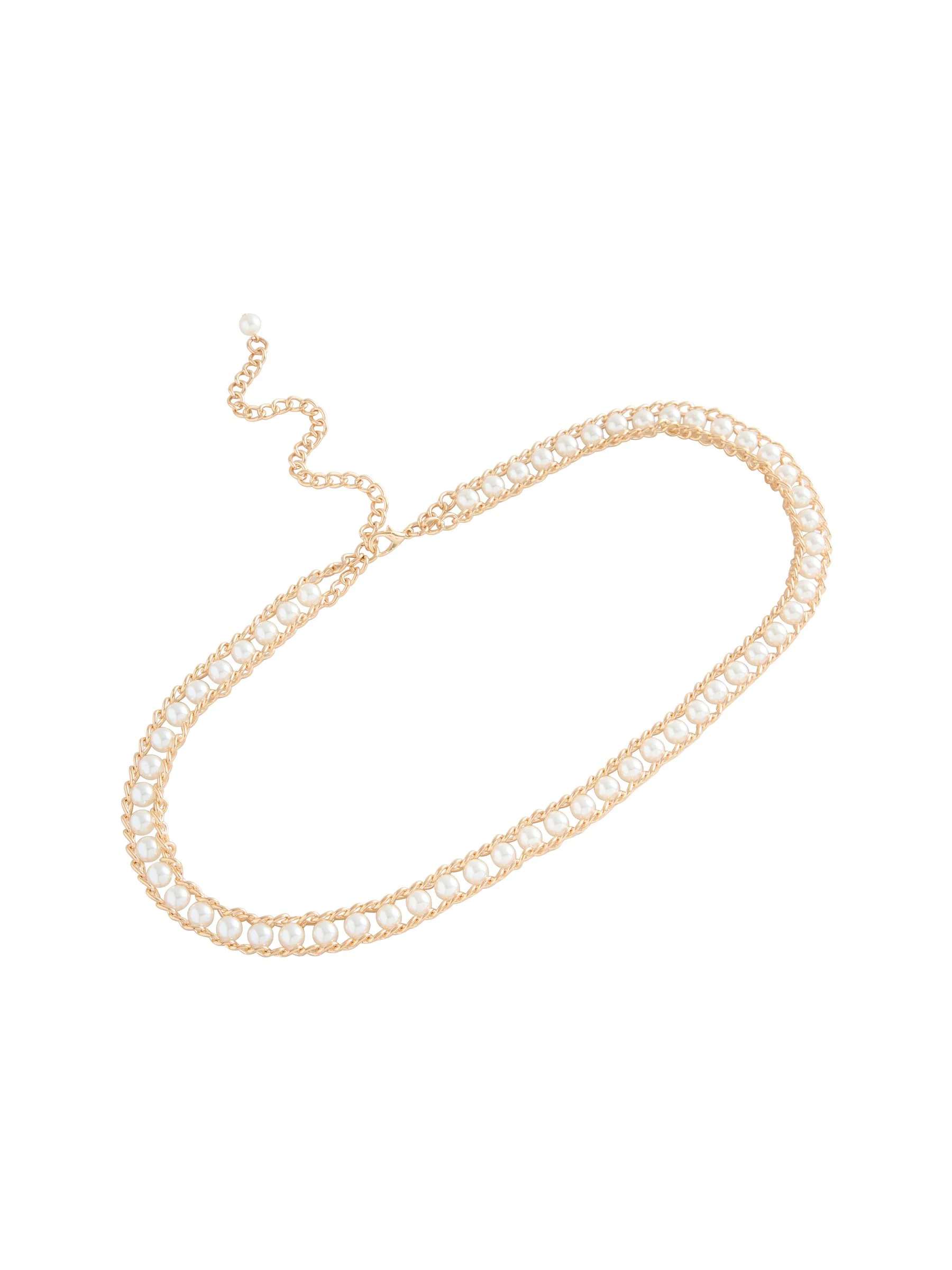Gold Tone Pearl Bead Chain Belt