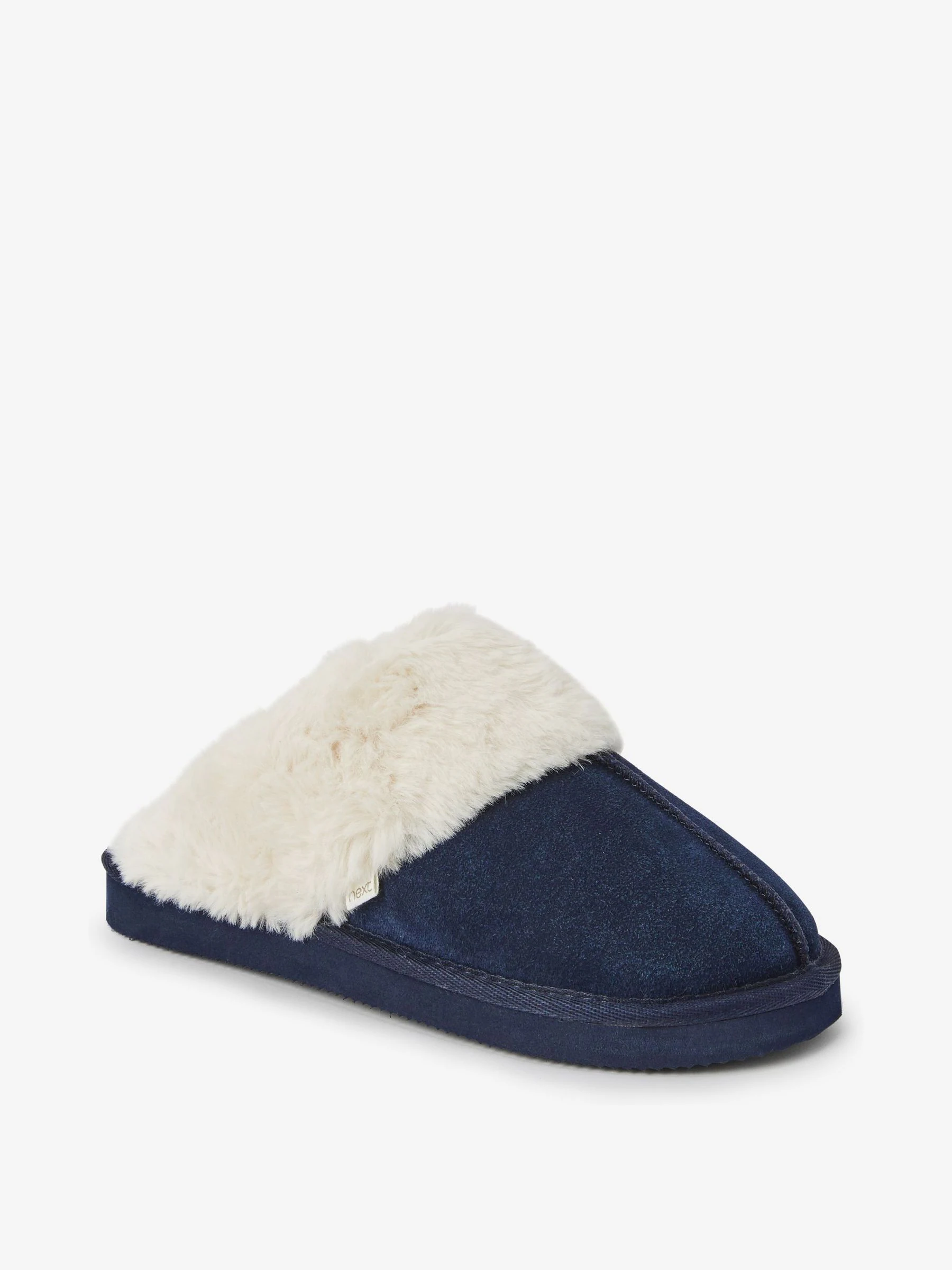 Navy Faux Fur Lined Suede Mule Slippers