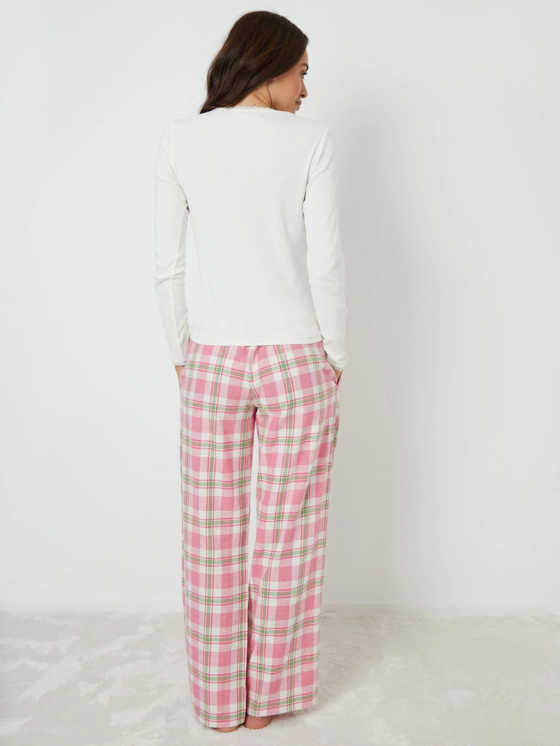 Threadbare Pink Crew Neck Long Sleeve Check Pyjamas Set